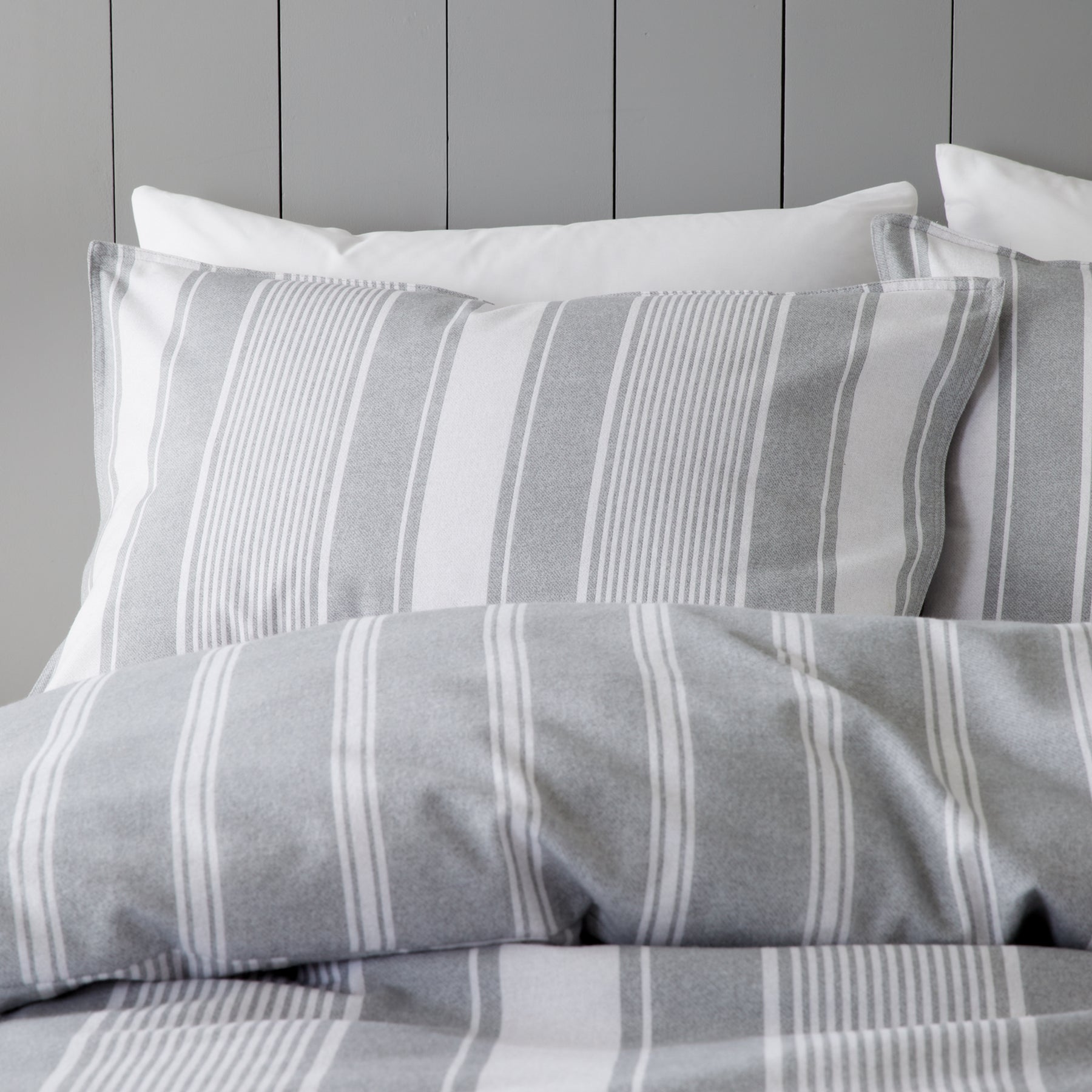 Bianca Brushed Ticking Stripe Duvet Cover Bedding Set Grey