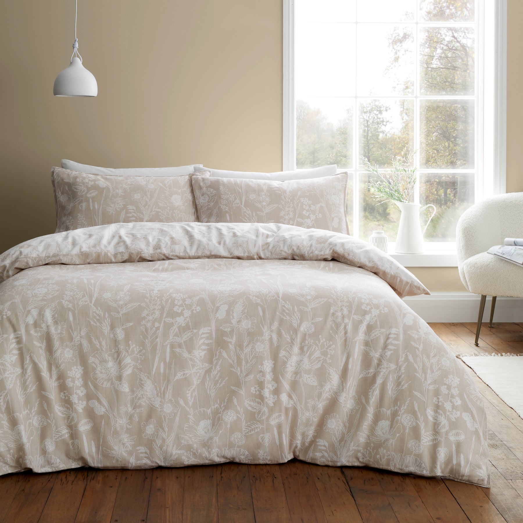 Bianca Brushed Floral Toile Duvet Cover Bedding Set Natural