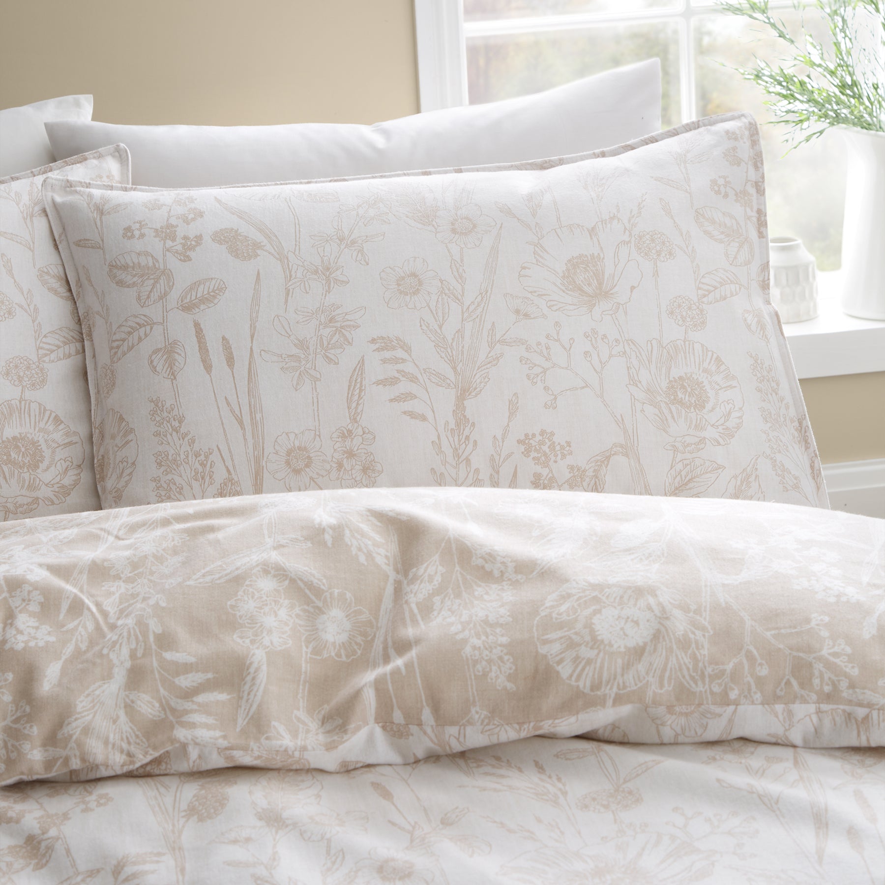 Bianca Brushed Floral Toile Duvet Cover Bedding Set Natural