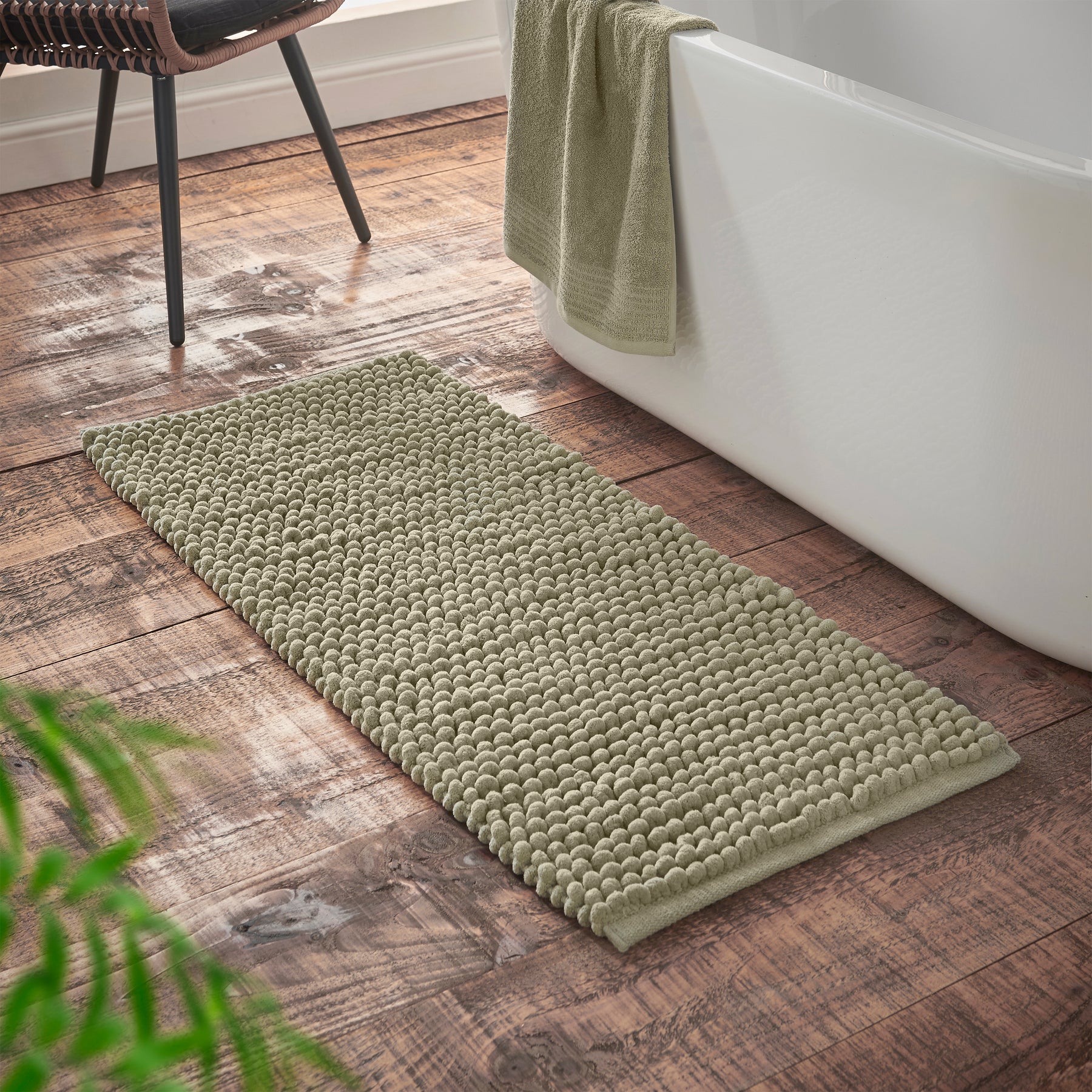 Bianca Aspen Bobble 50cm x 120cm Runner Bath Mat Sage