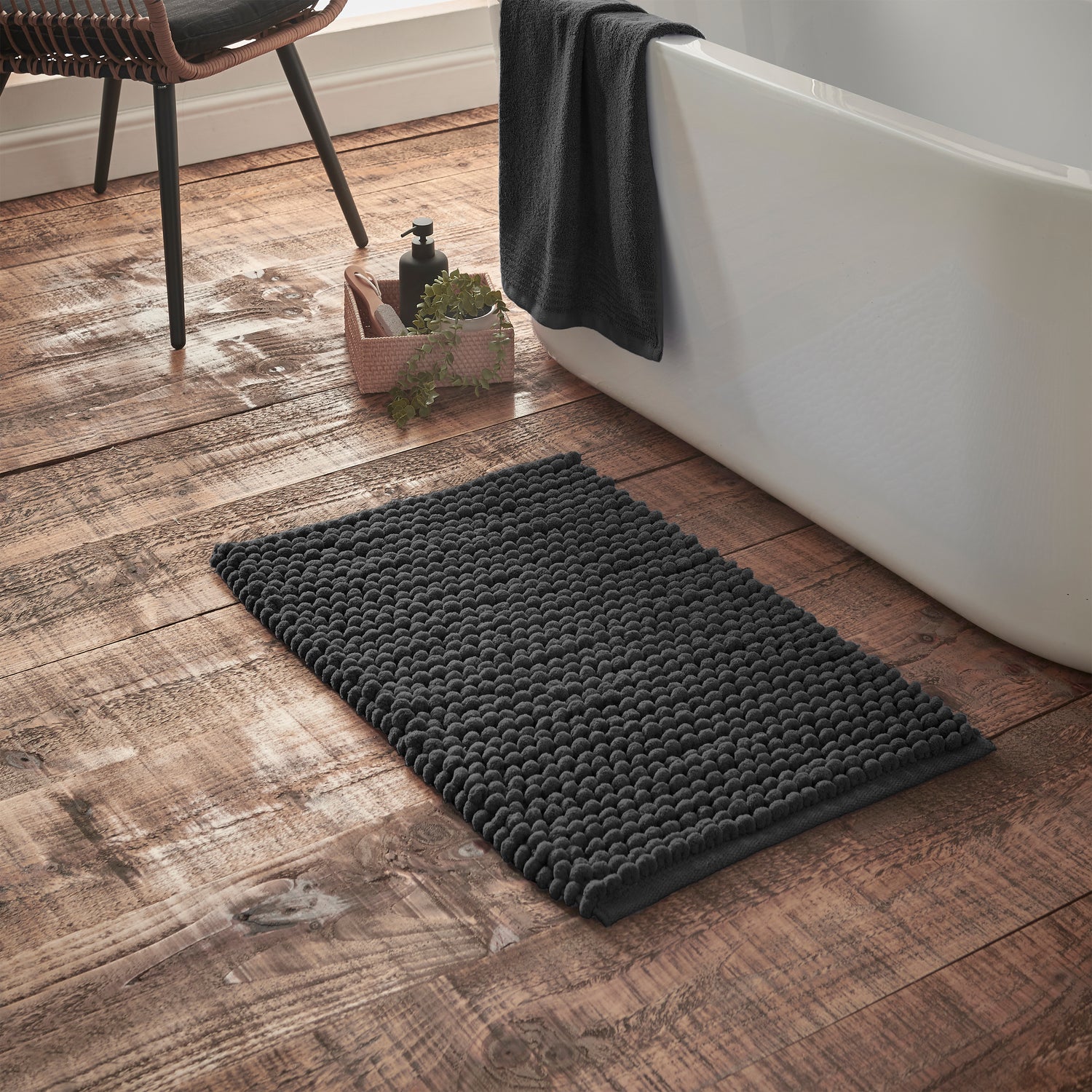 Bianca Aspen Bobble 50cm x 120cm Runner Bath Mat Black