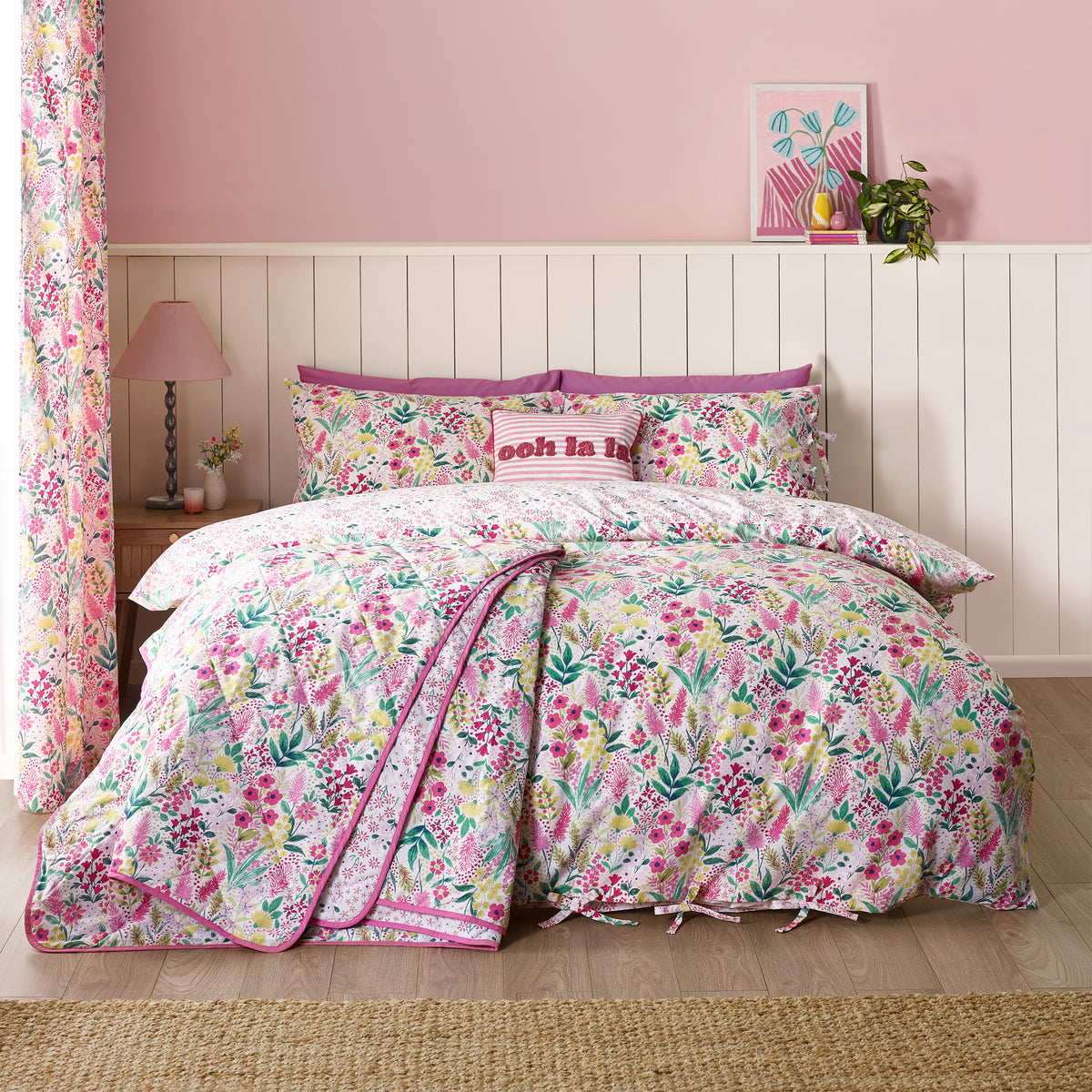 Catherine Lansfield Tilly Floral Reversible Duvet Cover Bedding Set Pink