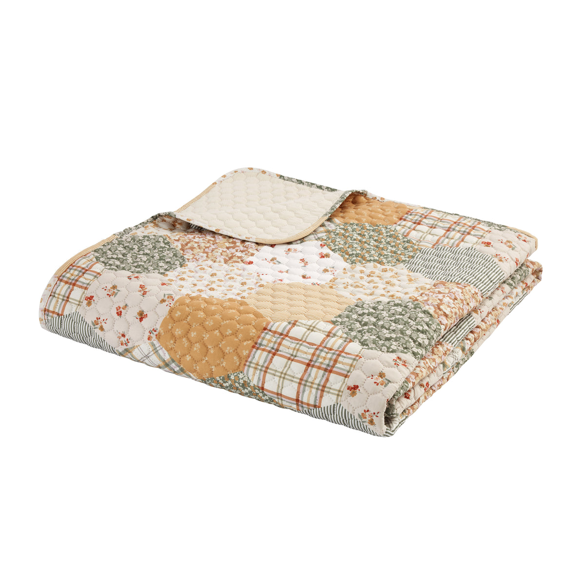 Catherine Lansfield Floral Patchwork 220cm x 230cm Bedspread Set Natural