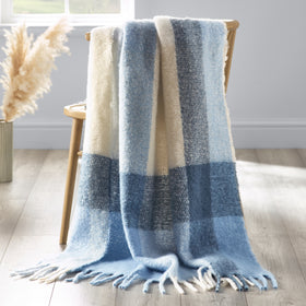 Catherine Lansfield Faux Mohair 130cm x 170cm Check Throw Blue