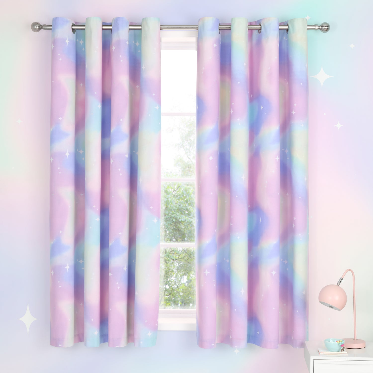 Catherine Lansfield Ombre Star 66'' x 72'' Ready Made Eyelet Curtains White