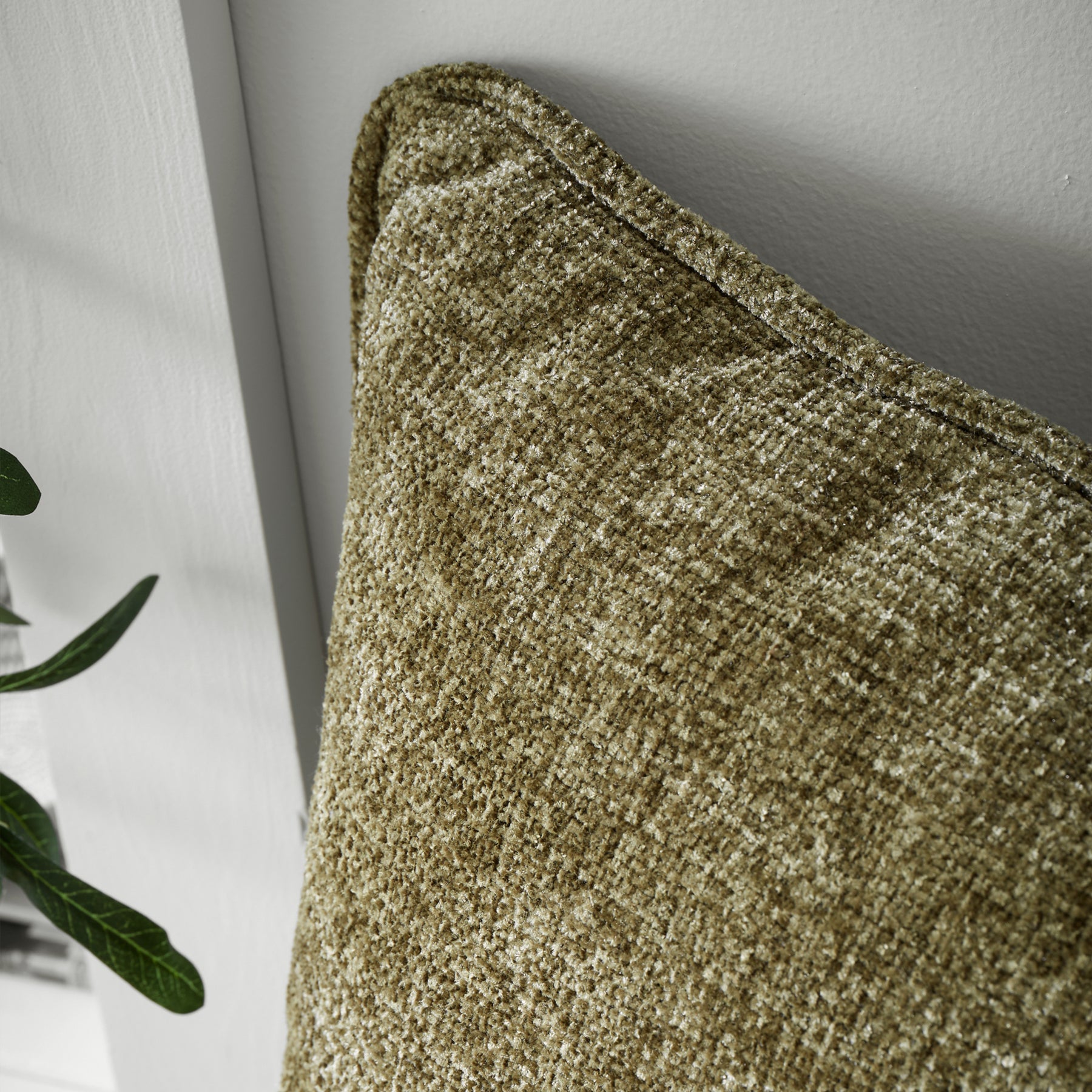 Catherine Lansfield Wilson Plain Chenille Filled Cushion 45cm x 45cm Olive