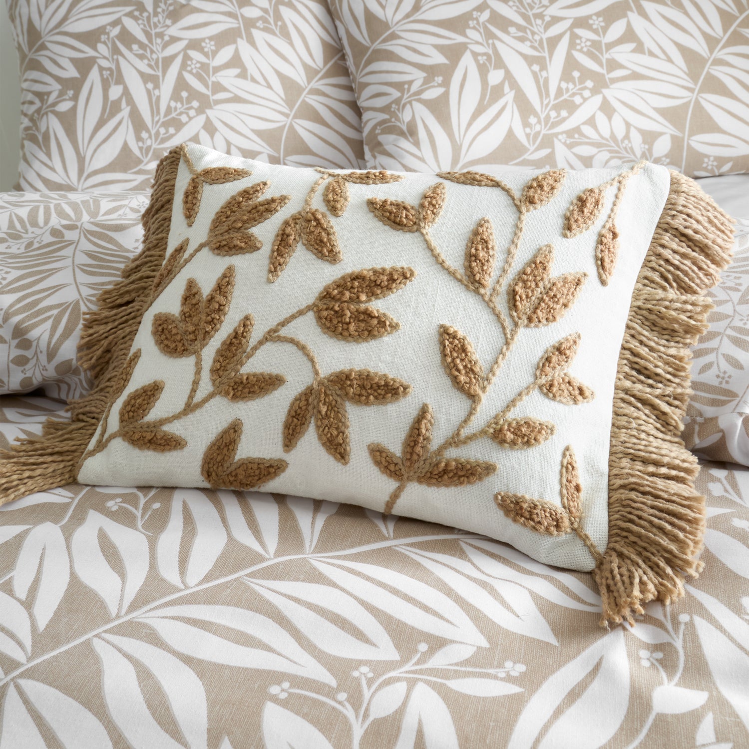 Catherine Lansfield Tufted Sorrel Leaf 30cm x 40cm Filled Cushion Natural