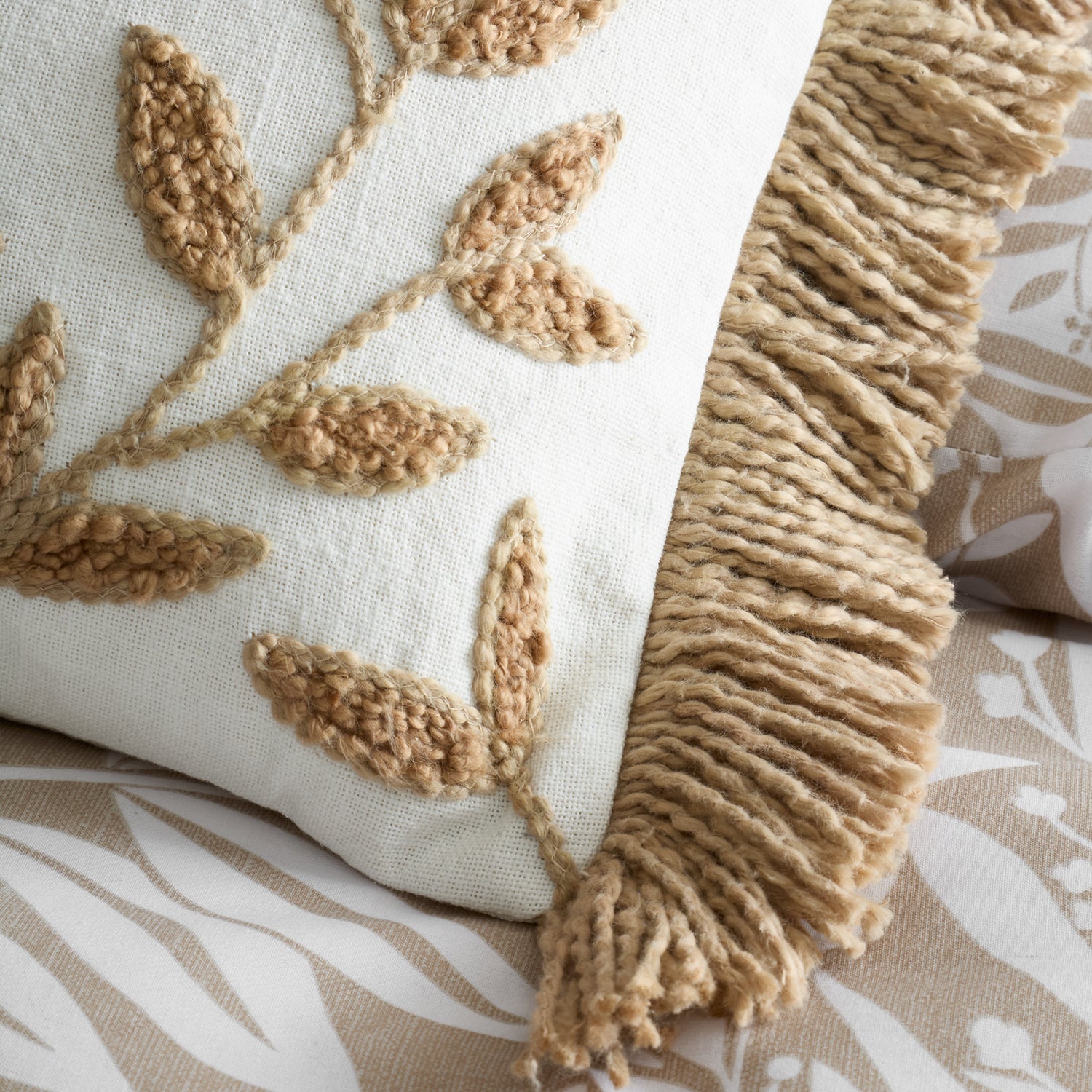 Catherine Lansfield Tufted Sorrel Leaf 30cm x 40cm Filled Cushion Natural