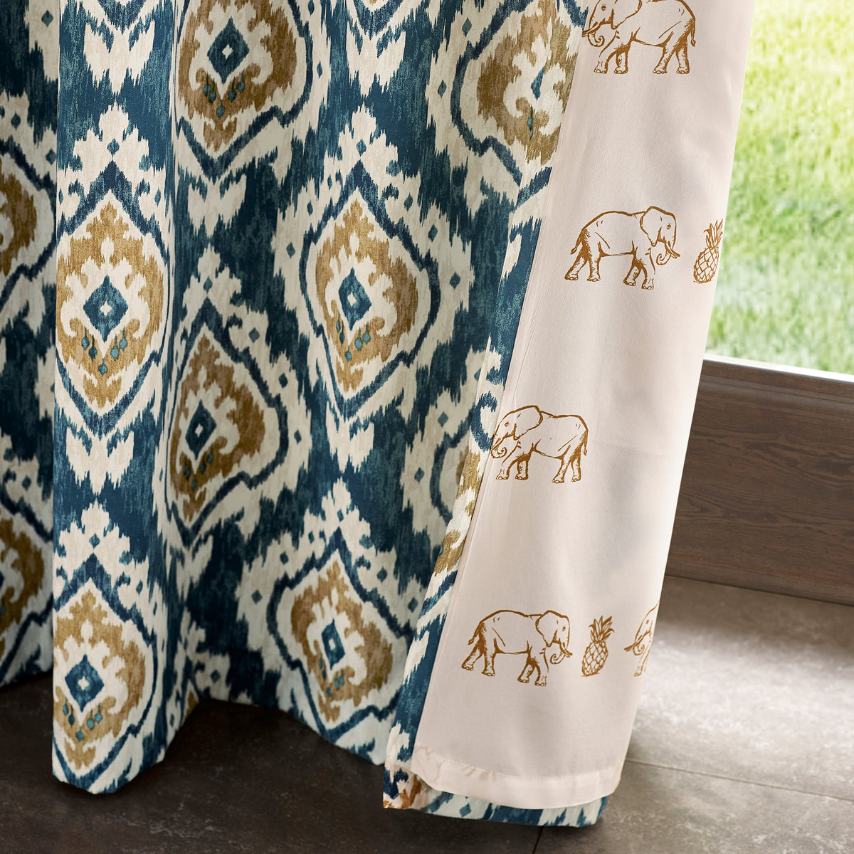 Pineapple Elephant Suri Ready Made Eyelet Curtains Teal Green