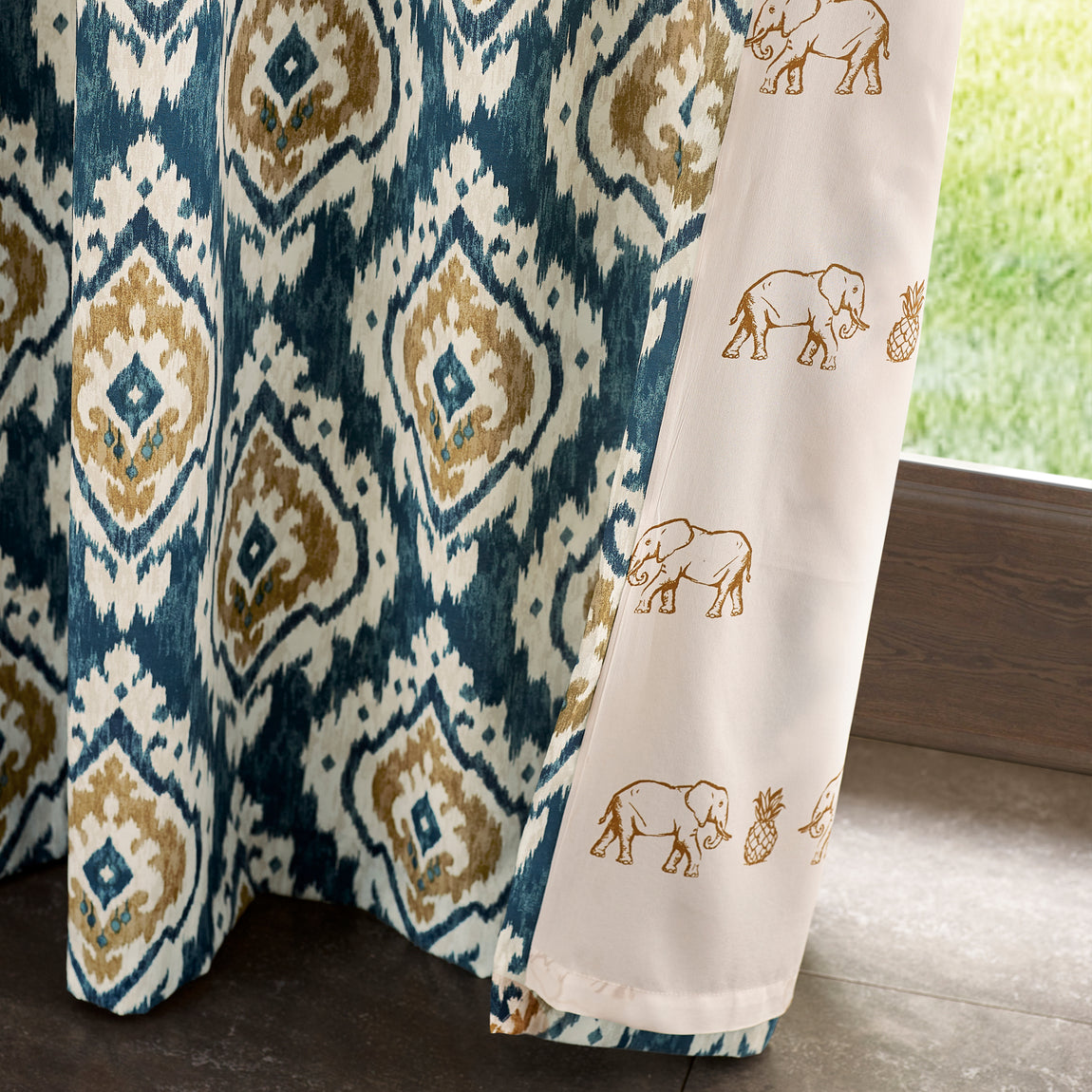 Pineapple Elephant Suri Ready Made Eyelet Curtains Teal Green