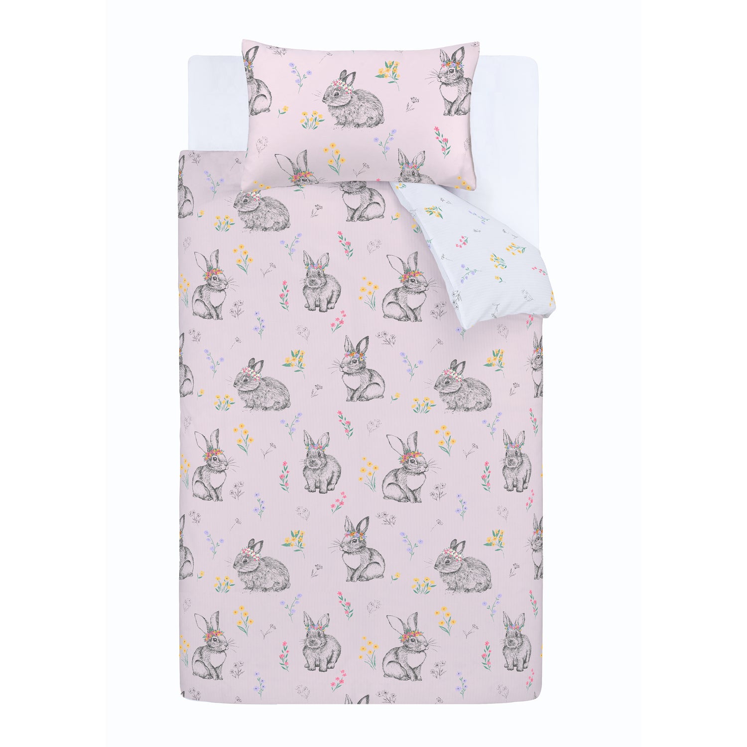 Catherine Lansfield Bunny Tails Ditsy Flower Duvet Cover Bedding Set Pink White