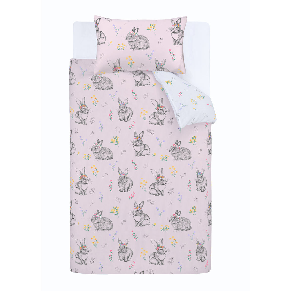 Catherine Lansfield Bunny Tails Ditsy Flower Duvet Cover Bedding Set Pink White