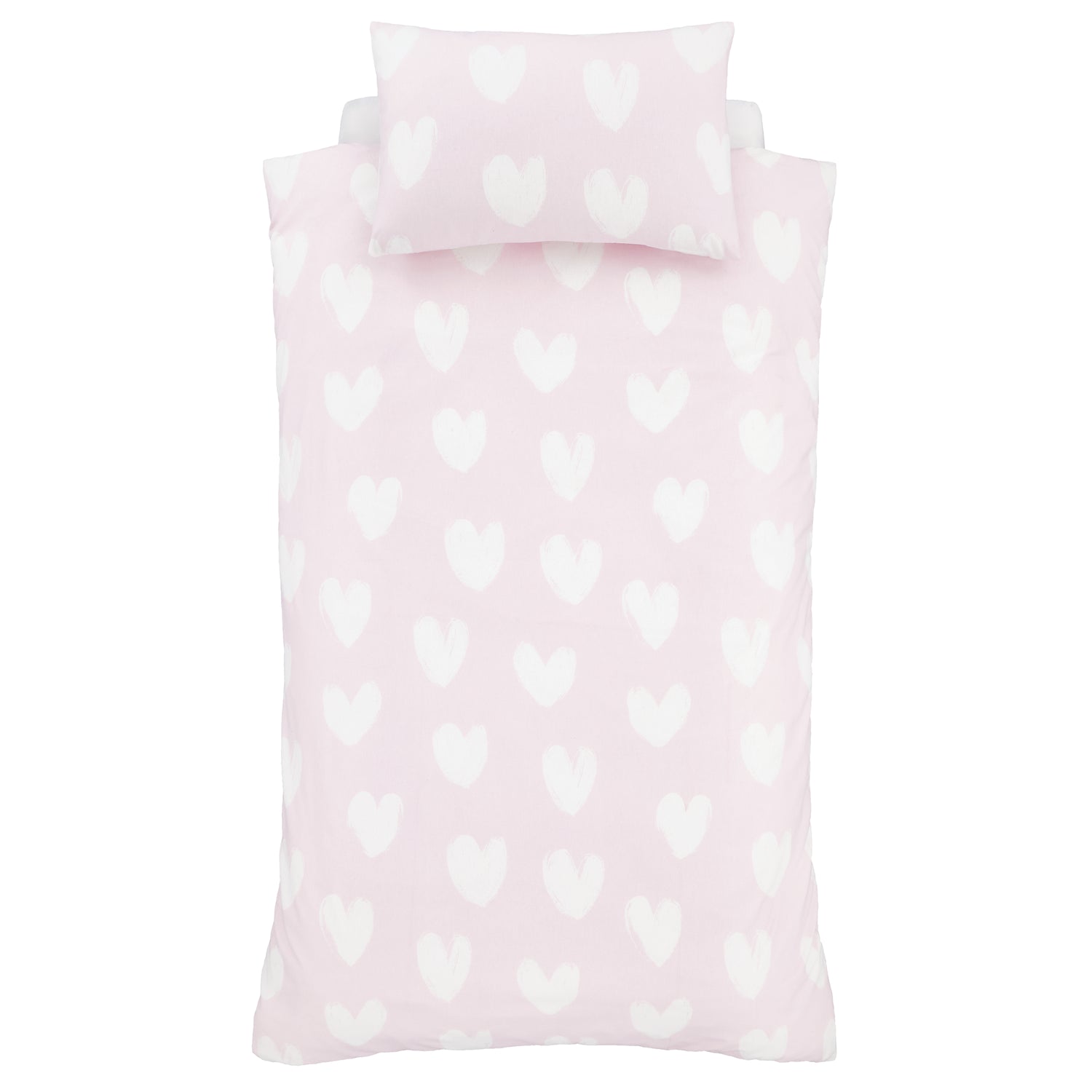 Catherine Lansfield Hearts Brushed Duvet Cover Bedding Set Pink White