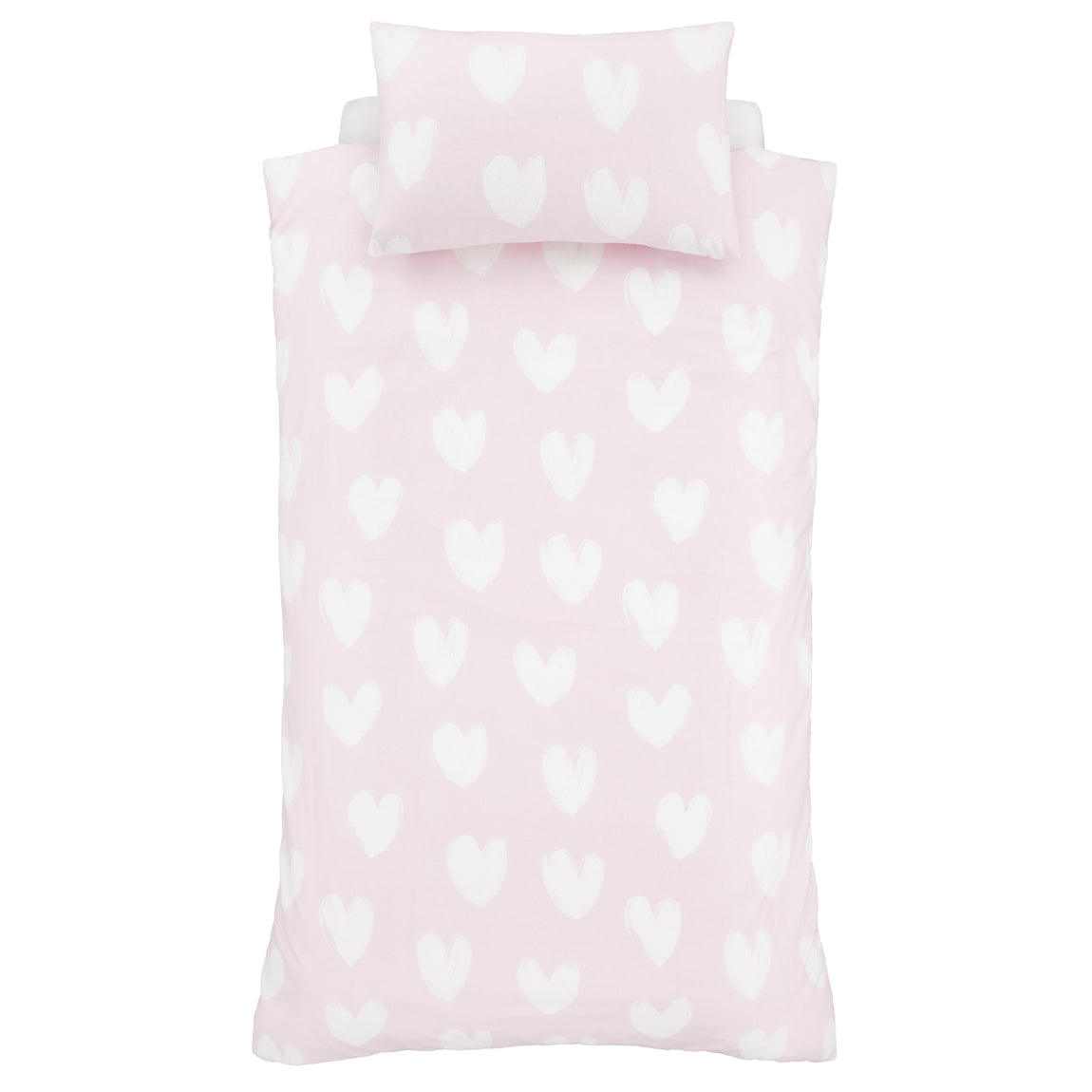 Catherine Lansfield Hearts Brushed Duvet Cover Bedding Set Pink White