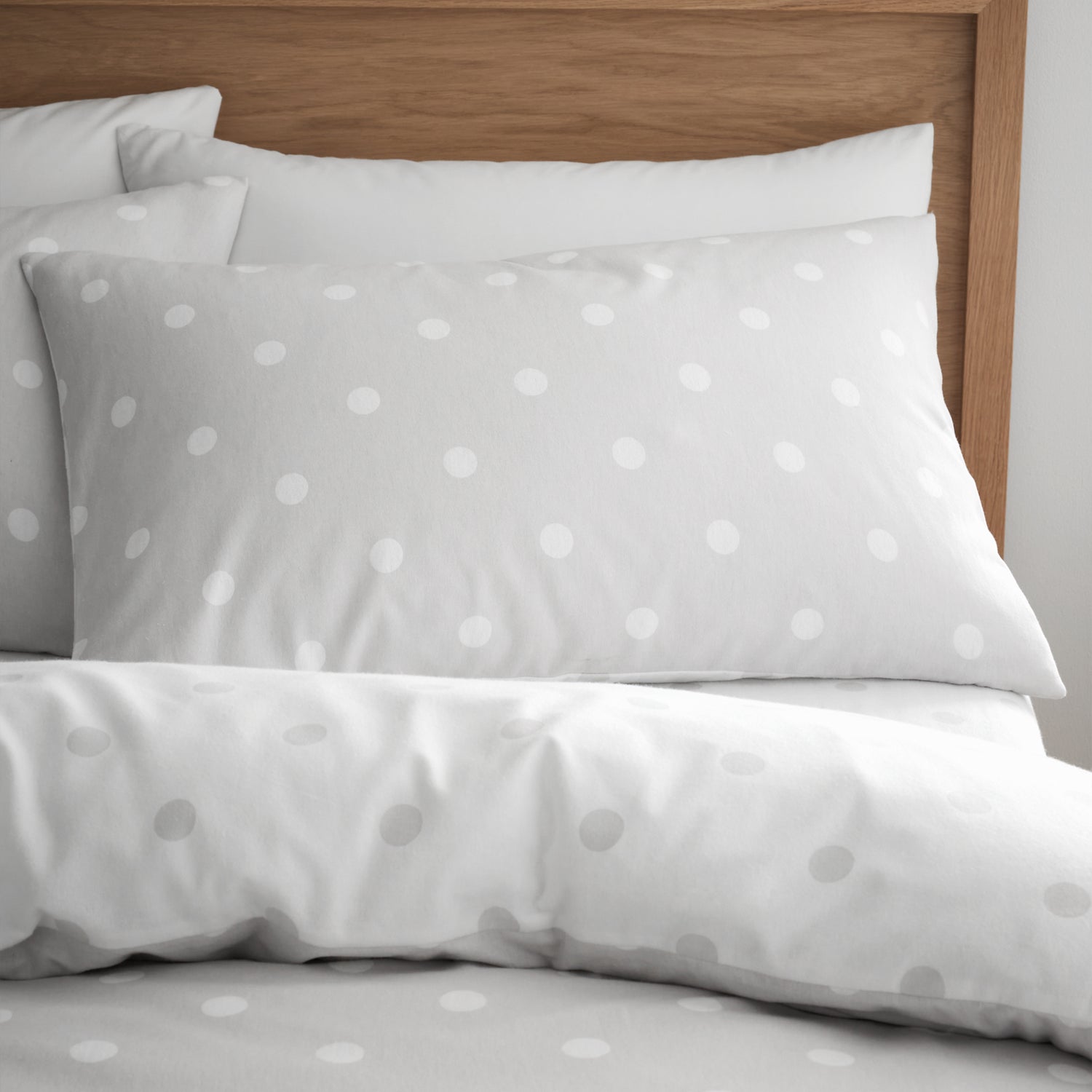 Catherine Lansfield Polka Dot Brushed Duvet Cover Bedding Set Grey