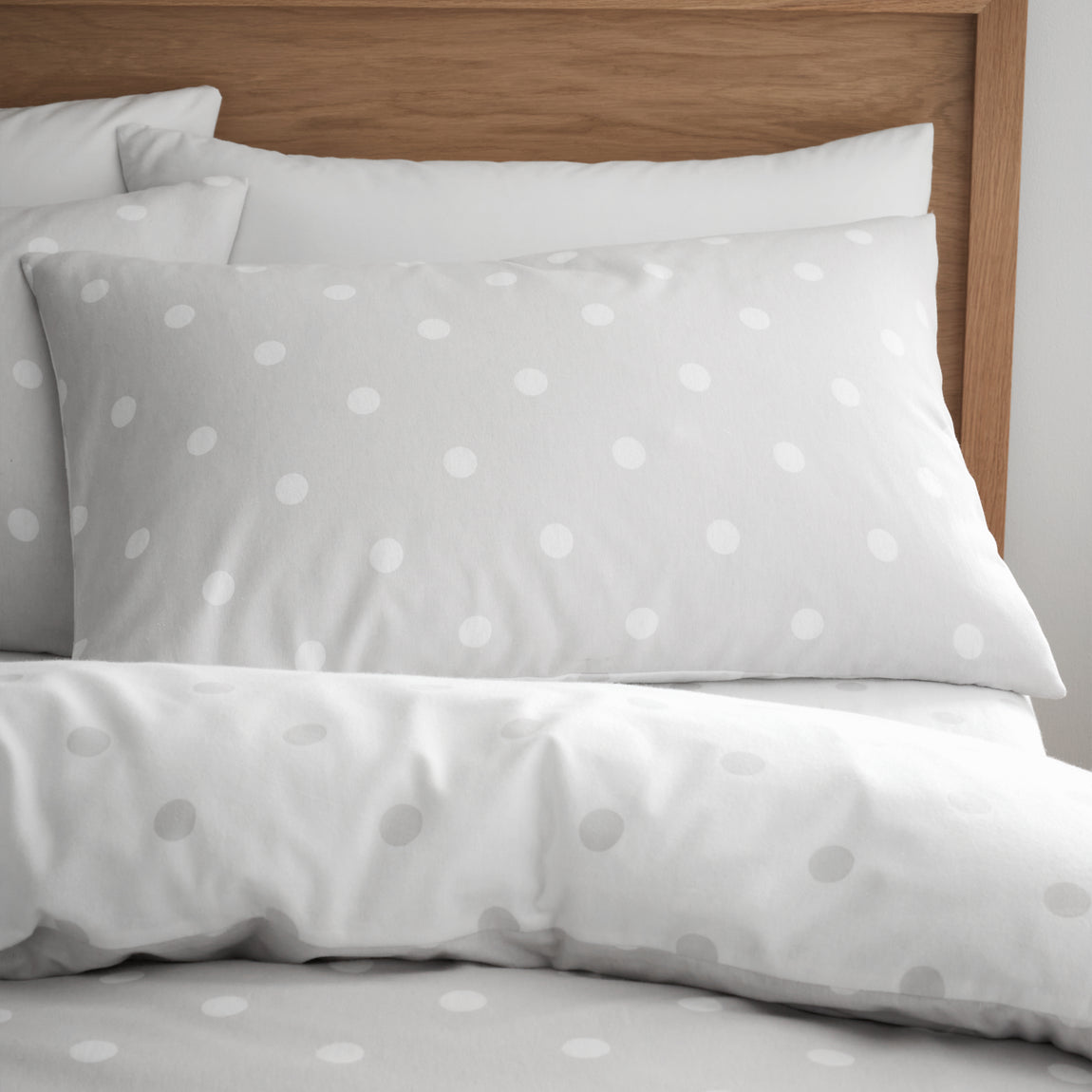 Catherine Lansfield Polka Dot Brushed Duvet Cover Bedding Set Grey