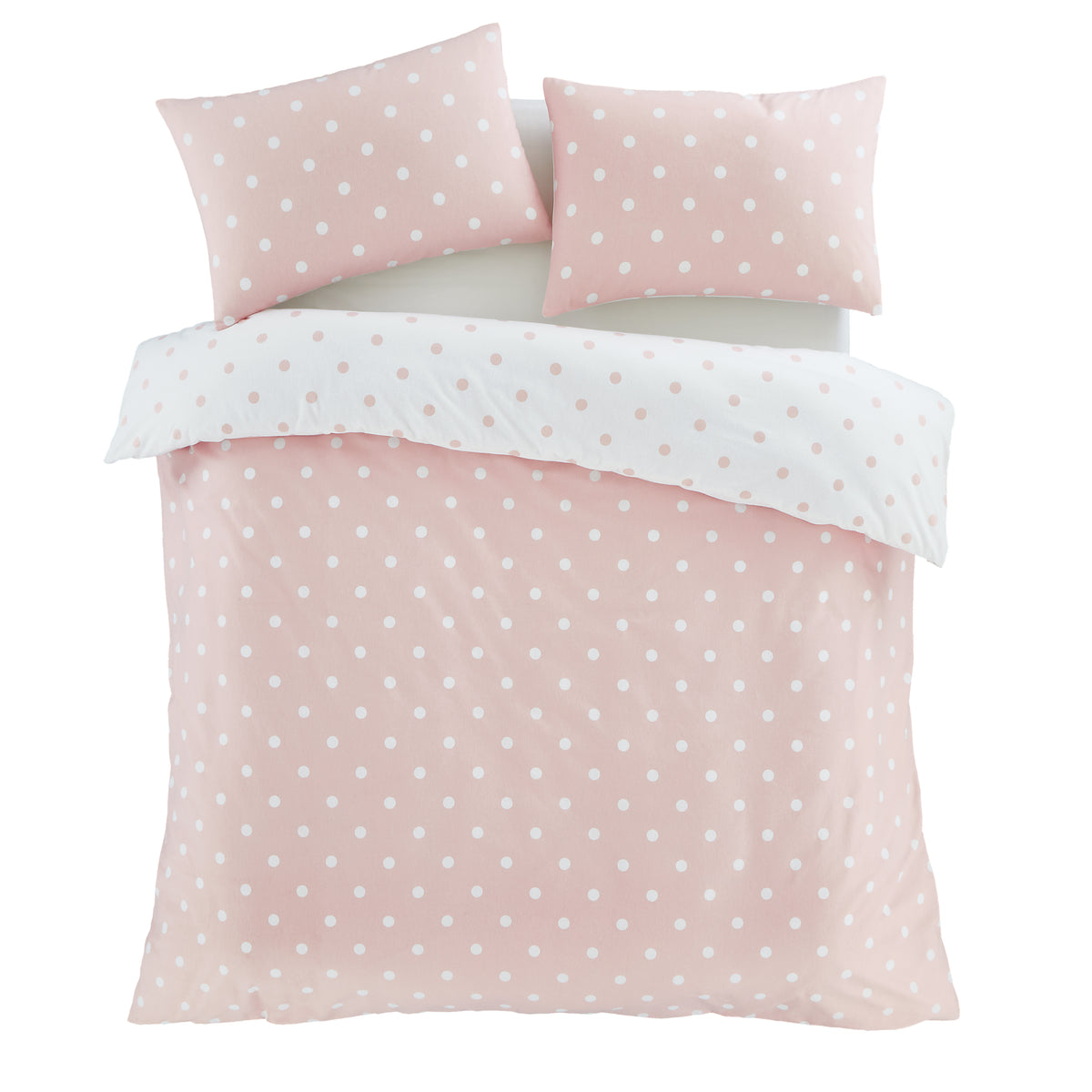 Catherine Lansfield Polka Dot Brushed Duvet Cover Bedding Set Pink