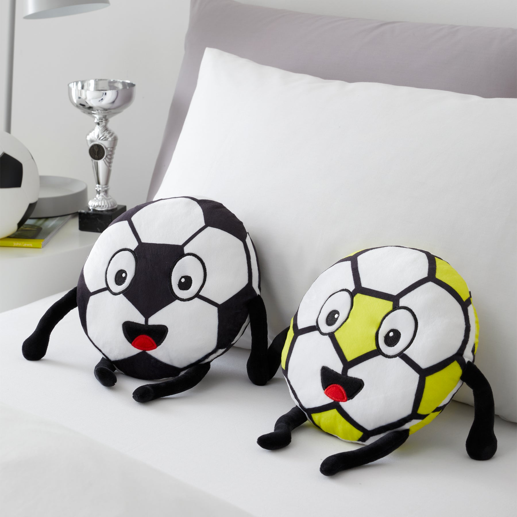 Catherine Lansfield Forever Together Footballs Pair of Filled Cushion White Black