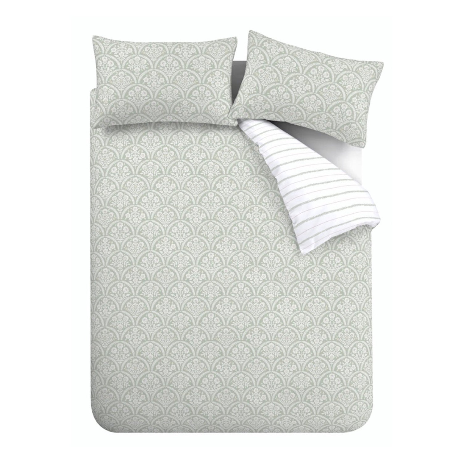 Bianca Scallop Floral Reversible Duvet Cover Bedding Set Green