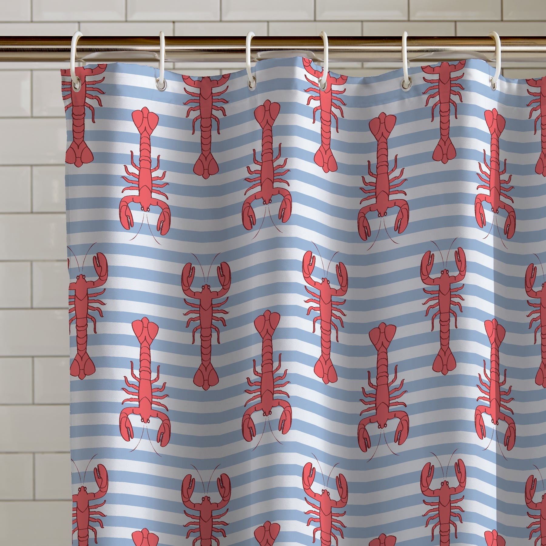 Catherine Lansfield Lobster Shower Proof Shower Curtain Red