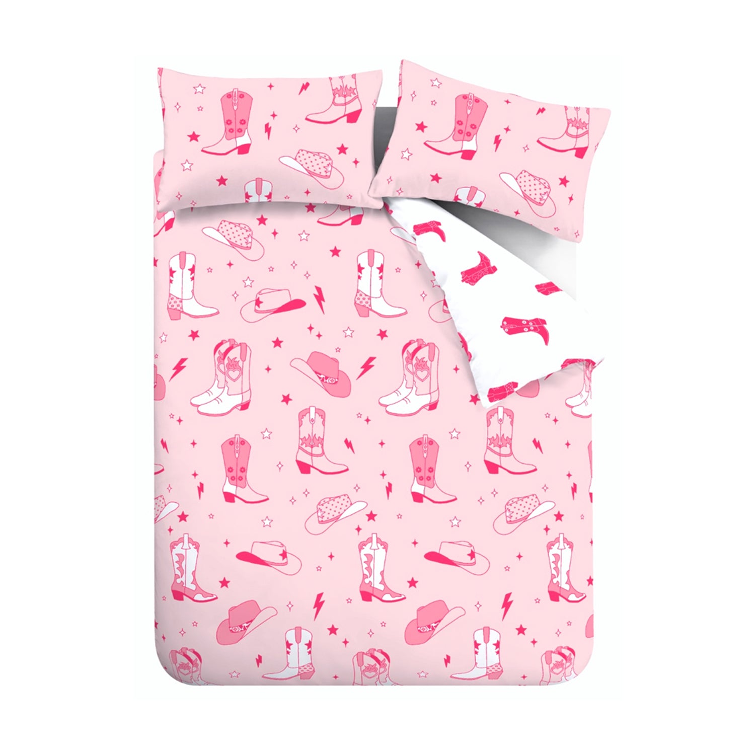 Sassy B Cowgirl Boot Reversible Duvet Cover Bedding Set Pink