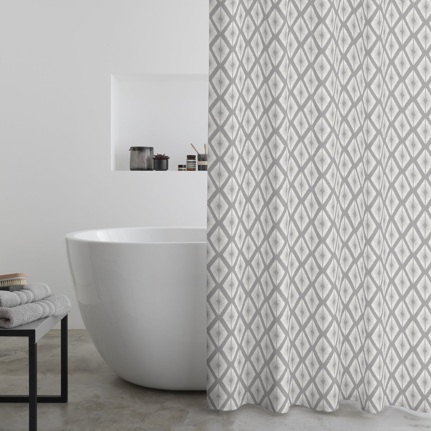 Catherine Lansfield Aztec Diamond Shower Curtain Silver