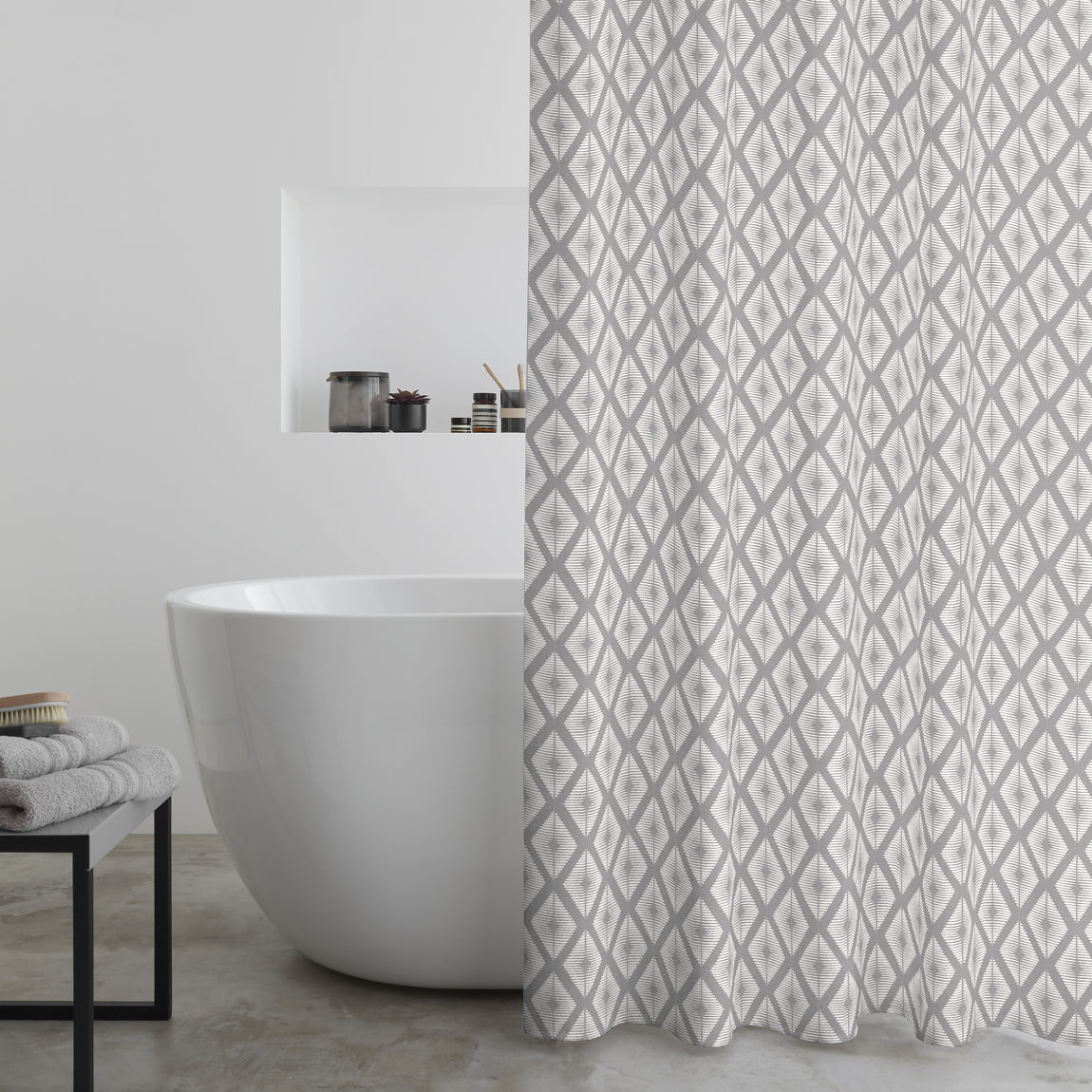 Catherine Lansfield Aztec Diamond Shower Curtain Silver