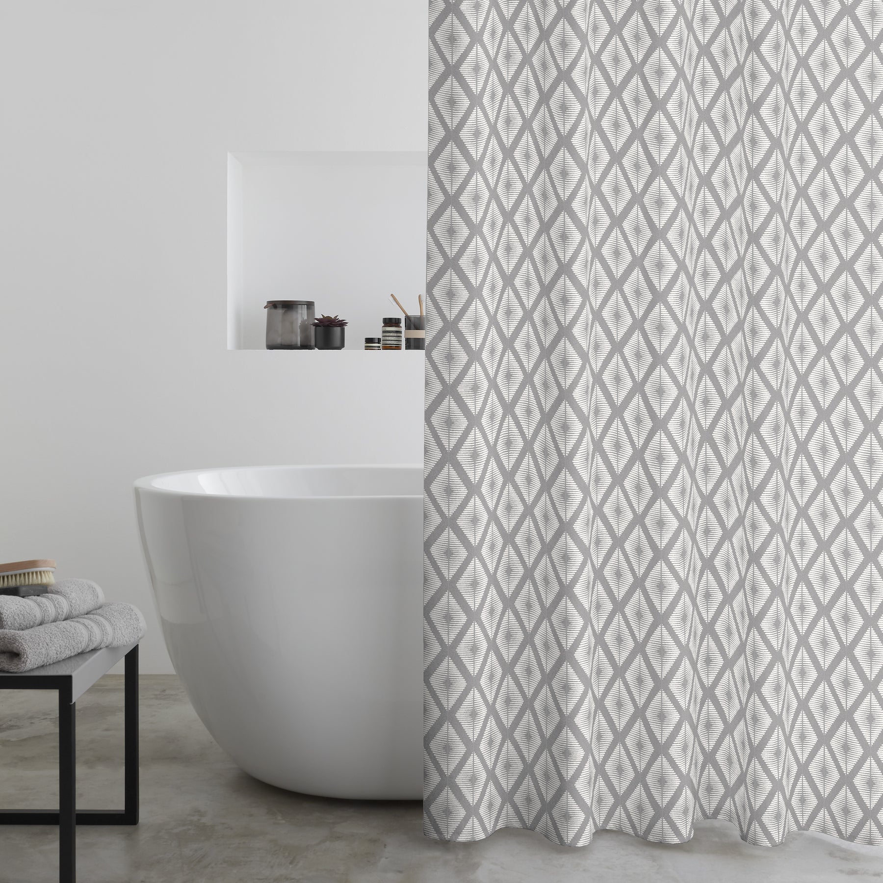 Catherine Lansfield Aztec Diamond Shower Curtain Silver