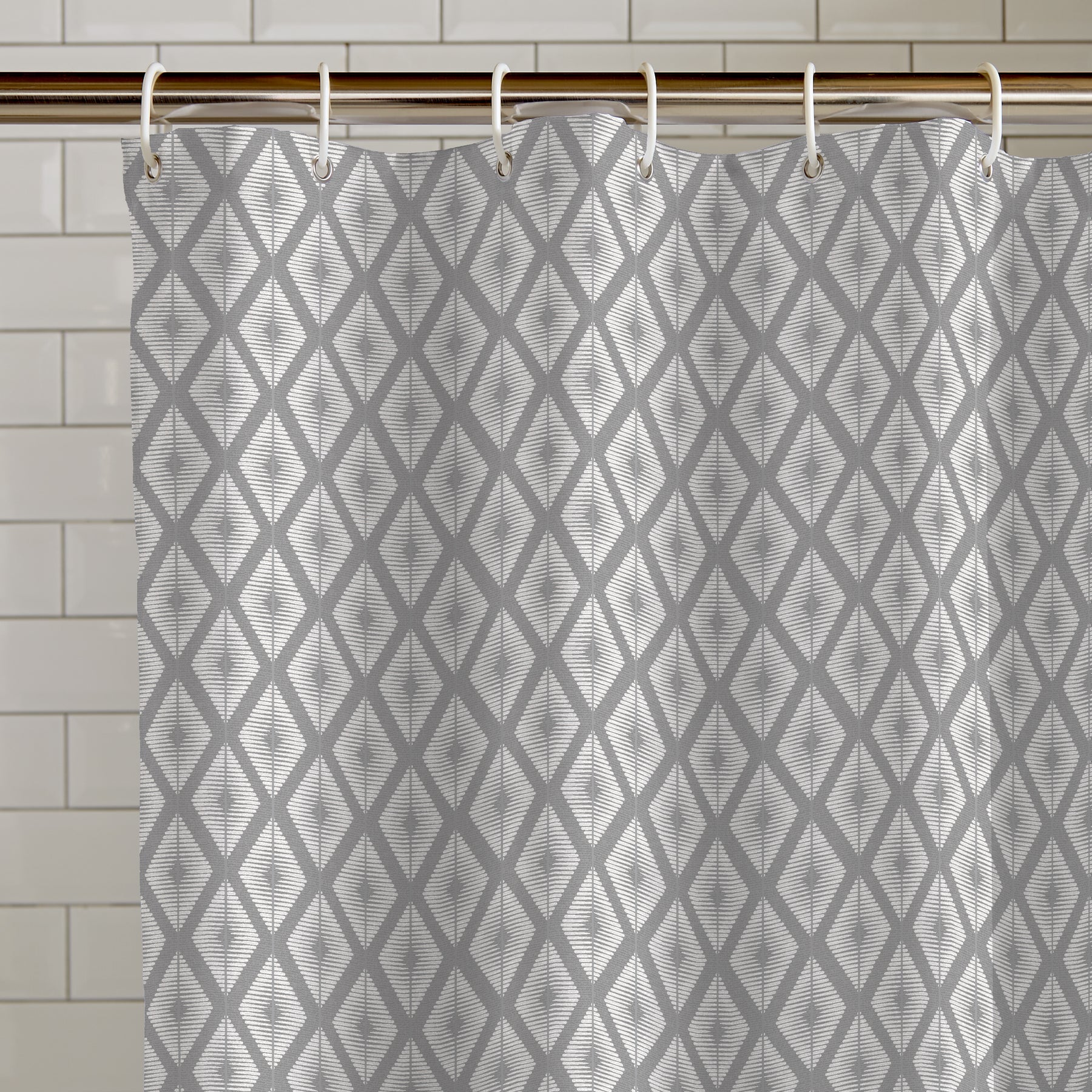 Catherine Lansfield Aztec Diamond Shower Curtain Silver