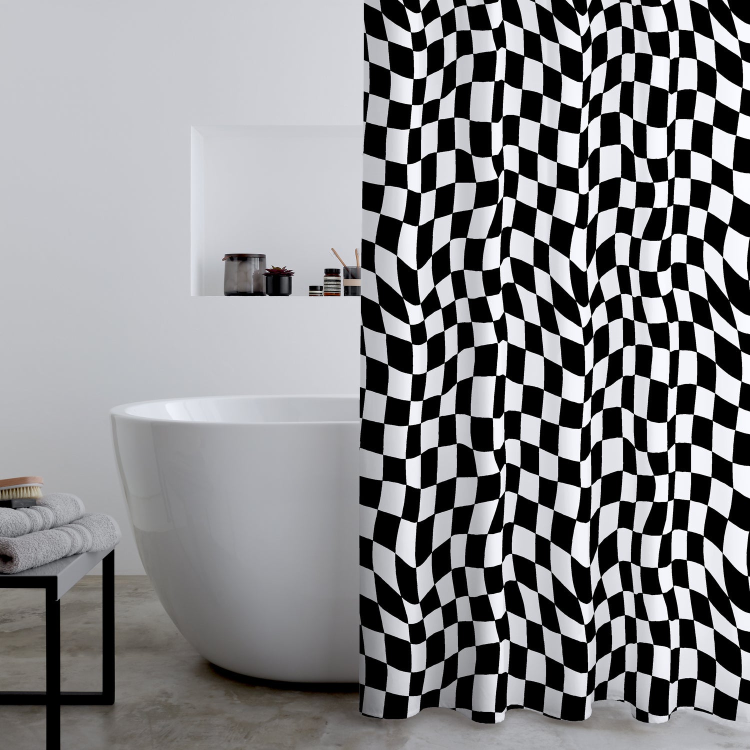 Catherine Lansfield Checkerboard Shower Curtain Black White