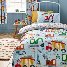 Catherine Lansfield Digger Dreams Childrens Bedding Blue