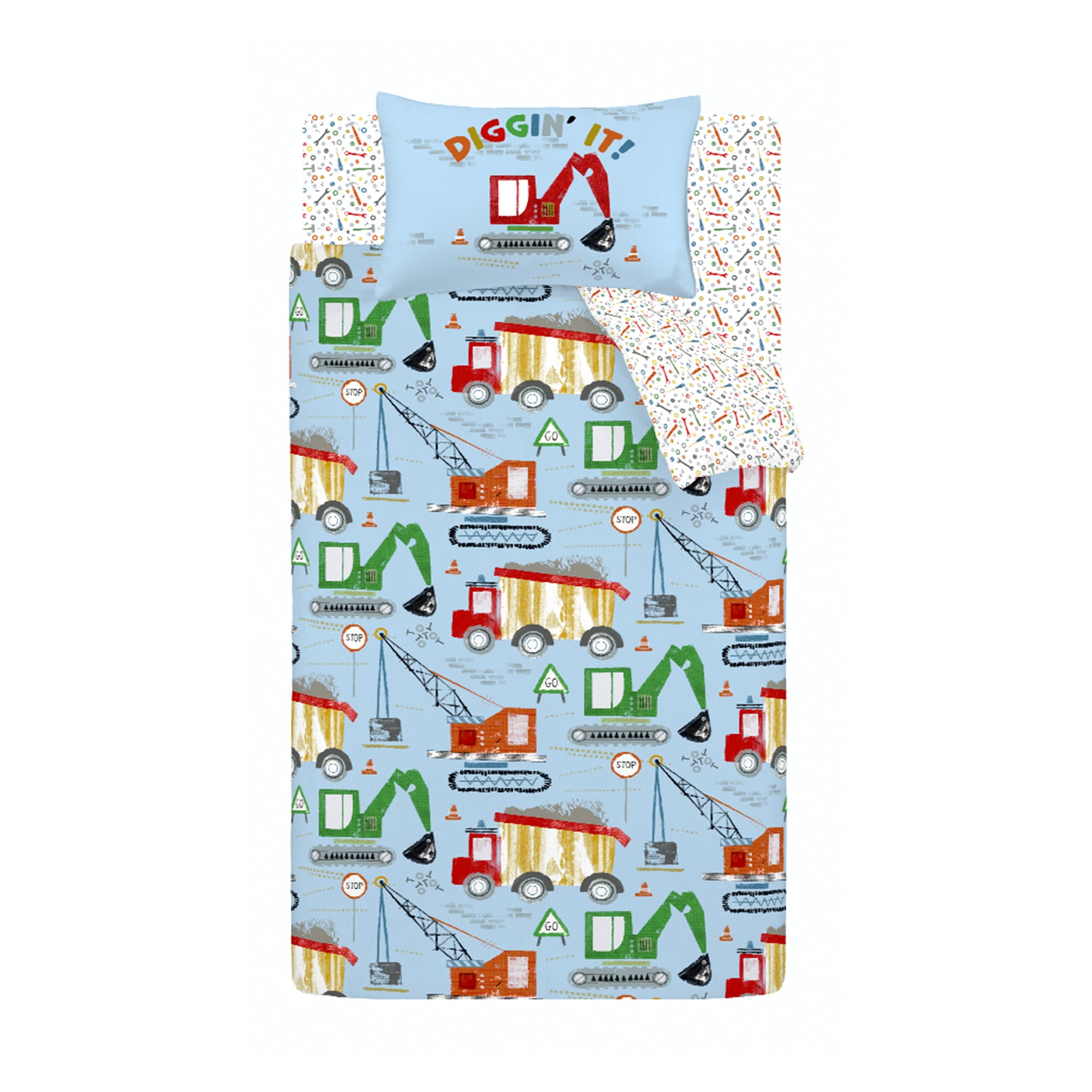 Catherine Lansfield Digger Dreams Childrens Bedding Blue