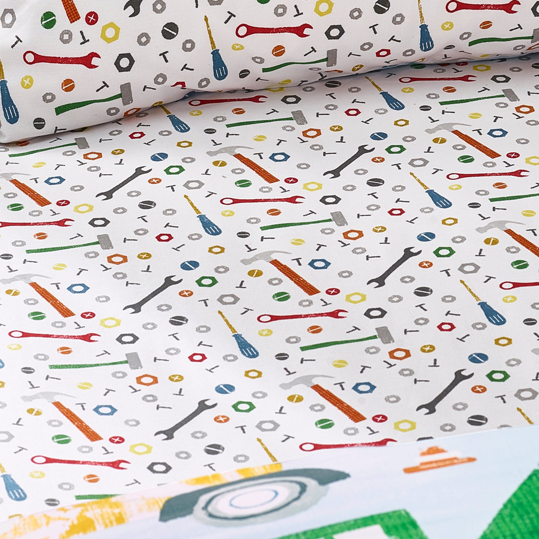 Catherine Lansfield Digger Dreams Bed Linen Fitted Sheet Blue