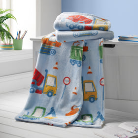 Catherine Lansfield Digger Dreams 130cm x 170cm Fleece Throw Blue