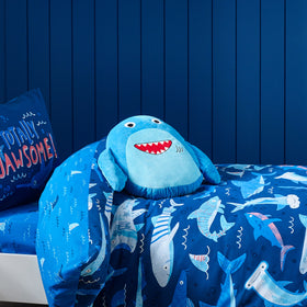 Catherine Lansfield Sheldon The Shark Filled Cushion Navy Blue