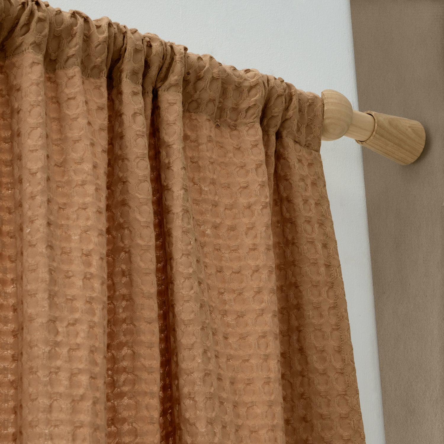 Pineapple Elephant Muscat Waffle Slot Top Ready Made Single Voile Curtain Caramel