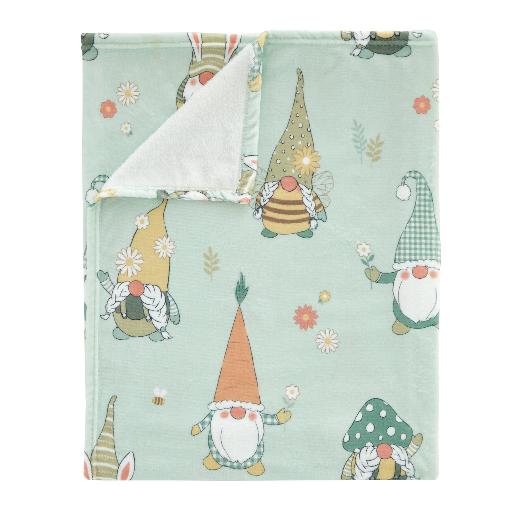 Catherine Lansfield Spring Gonks 130cm x 170cm Fleece Throw Mint Green