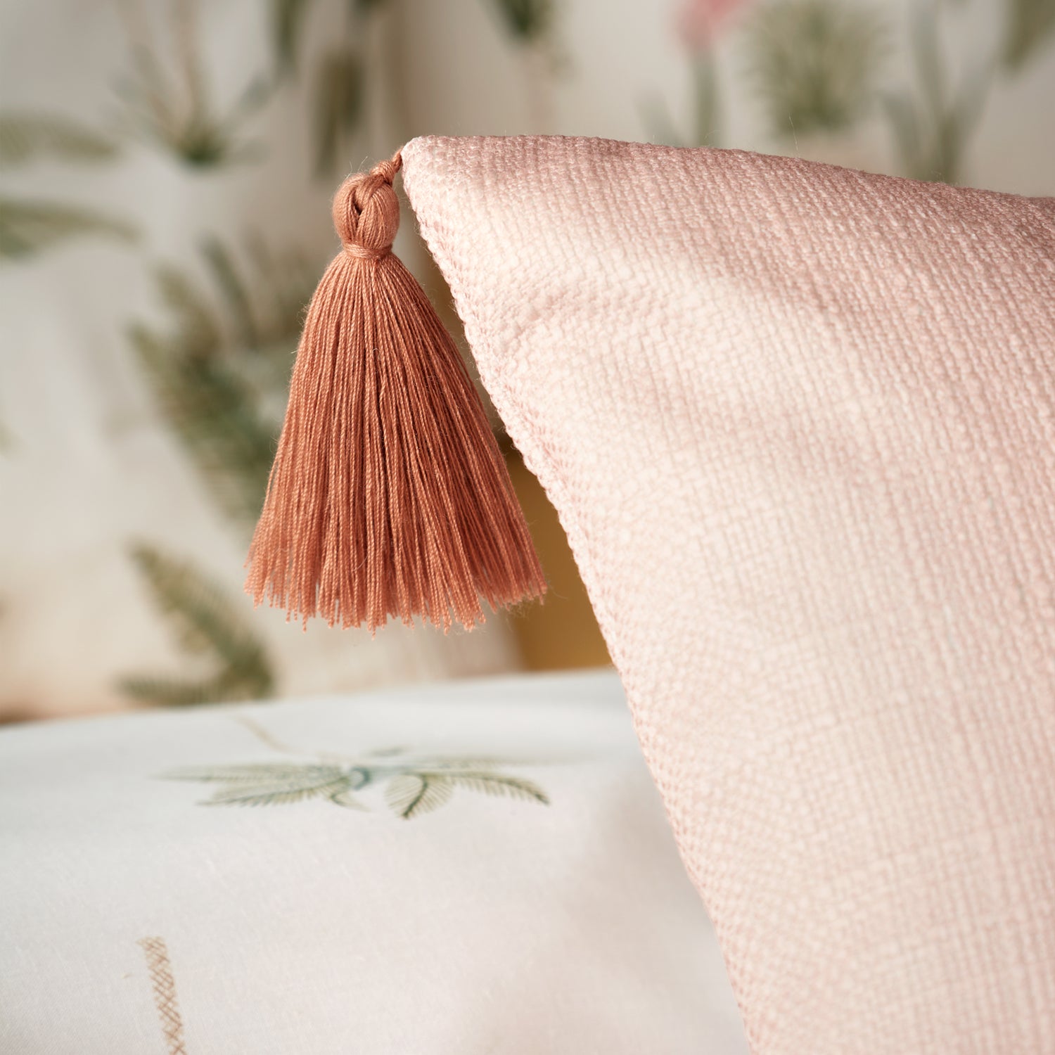 Catherine Lansfield Paradiso Palm Embroidered 45cm x 45cm Filled Cushion Clay