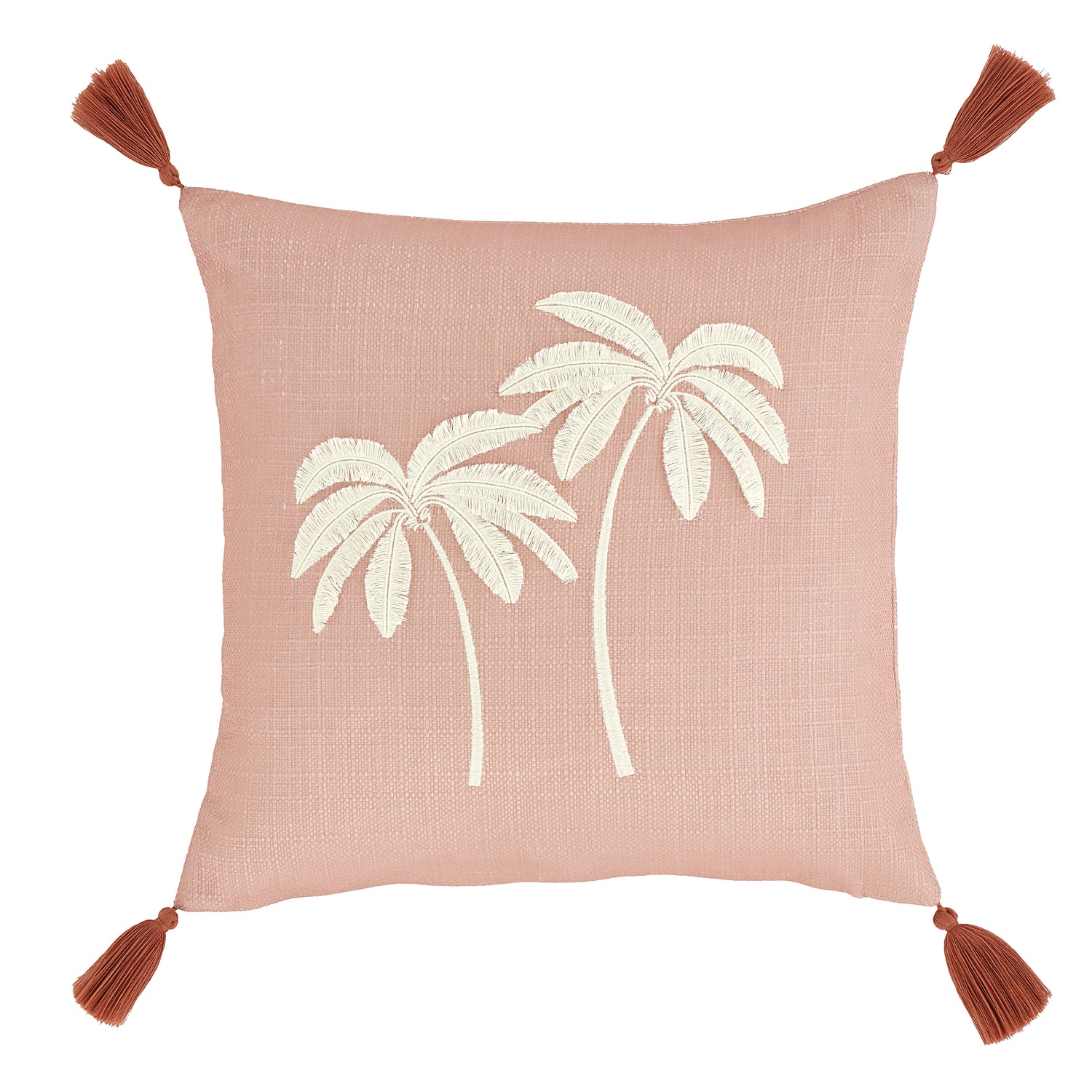 Catherine Lansfield Paradiso Palm Embroidered 45cm x 45cm Filled Cushion Clay