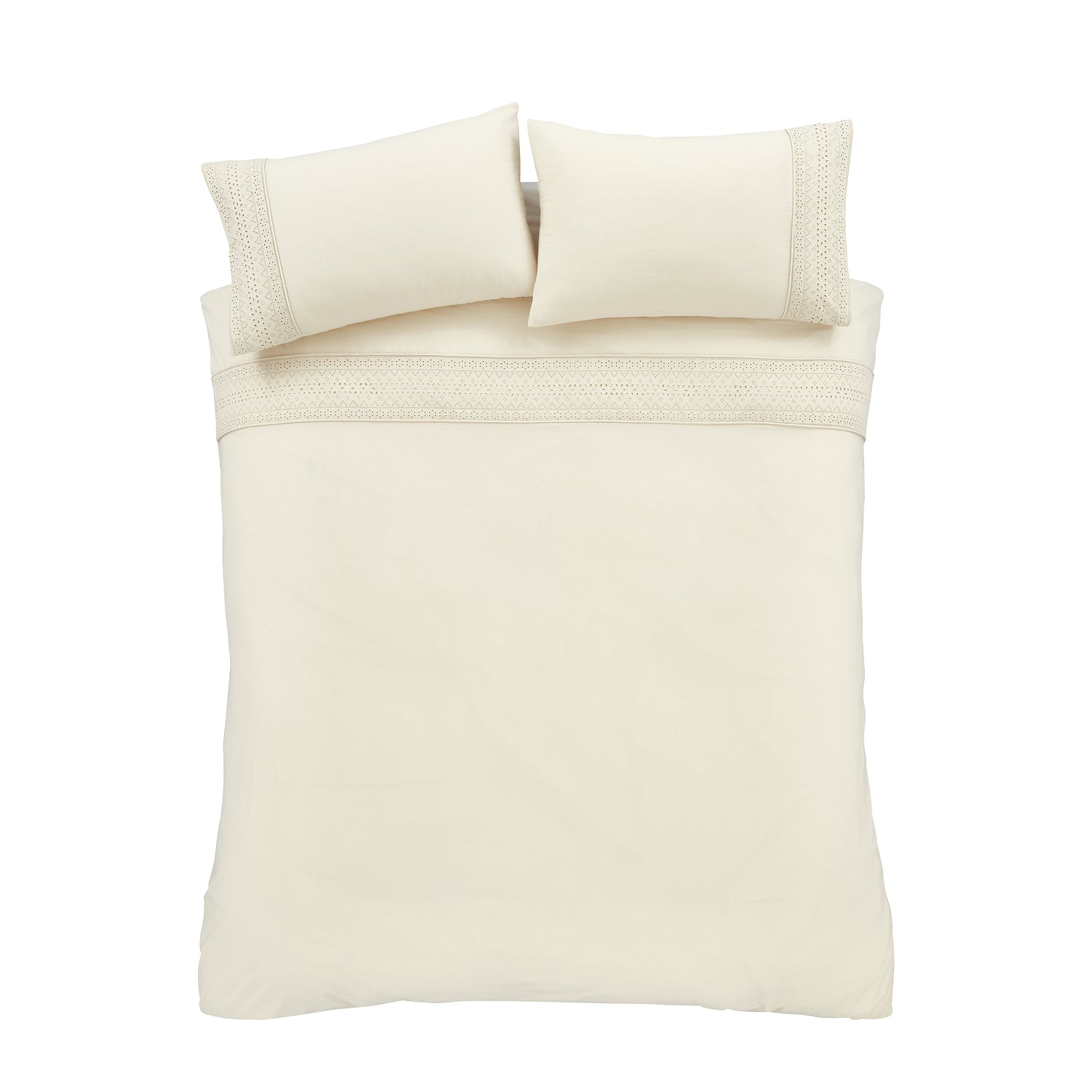 Catherine Lansfield Broderie Anglaise Easy Care Duvet Cover Bedding Set Cream