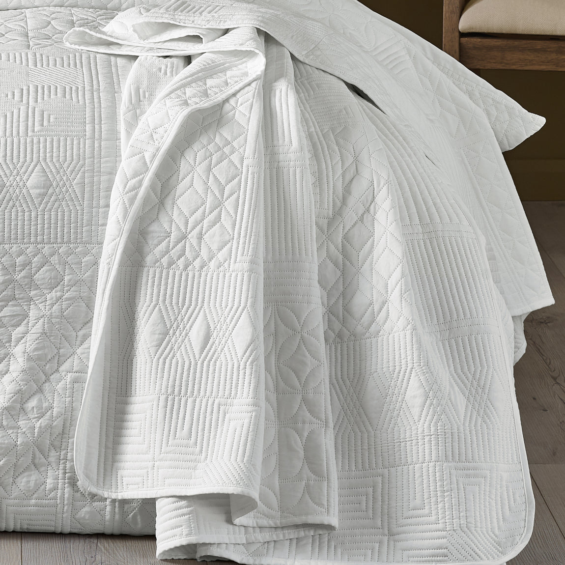 Catherine Lansfield Folkstone Geo Quilted 220cm x 230cm Bedspread White