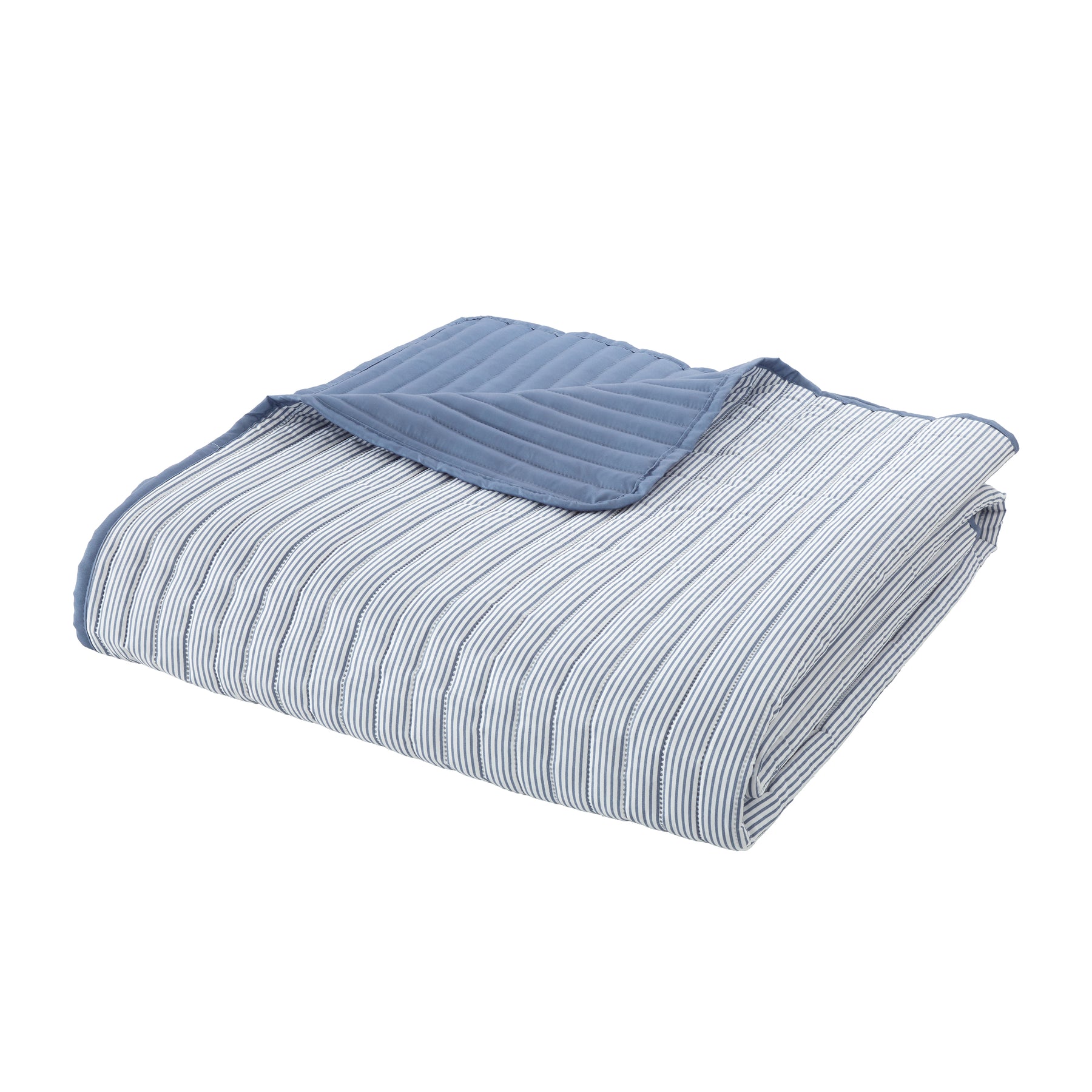 Catherine Lansfield Stripe 220cm x 230cm Reversible Bedspread Blue