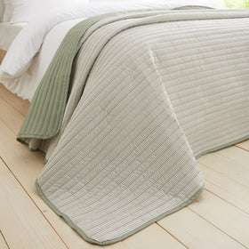 Catherine Lansfield Stripe 220cm x 230cm Reversible Bedspread Green