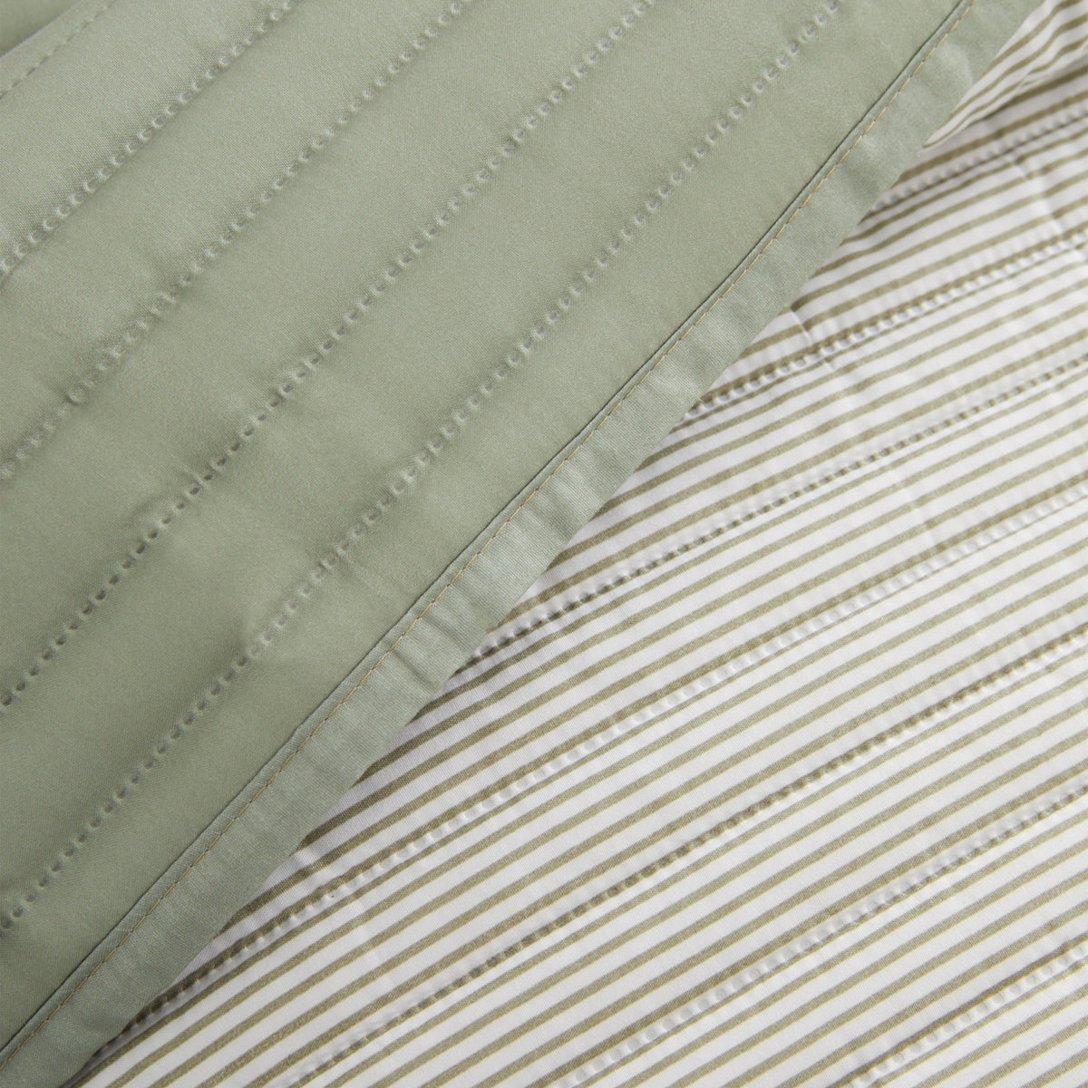 Catherine Lansfield Stripe 220cm x 230cm Reversible Bedspread Green