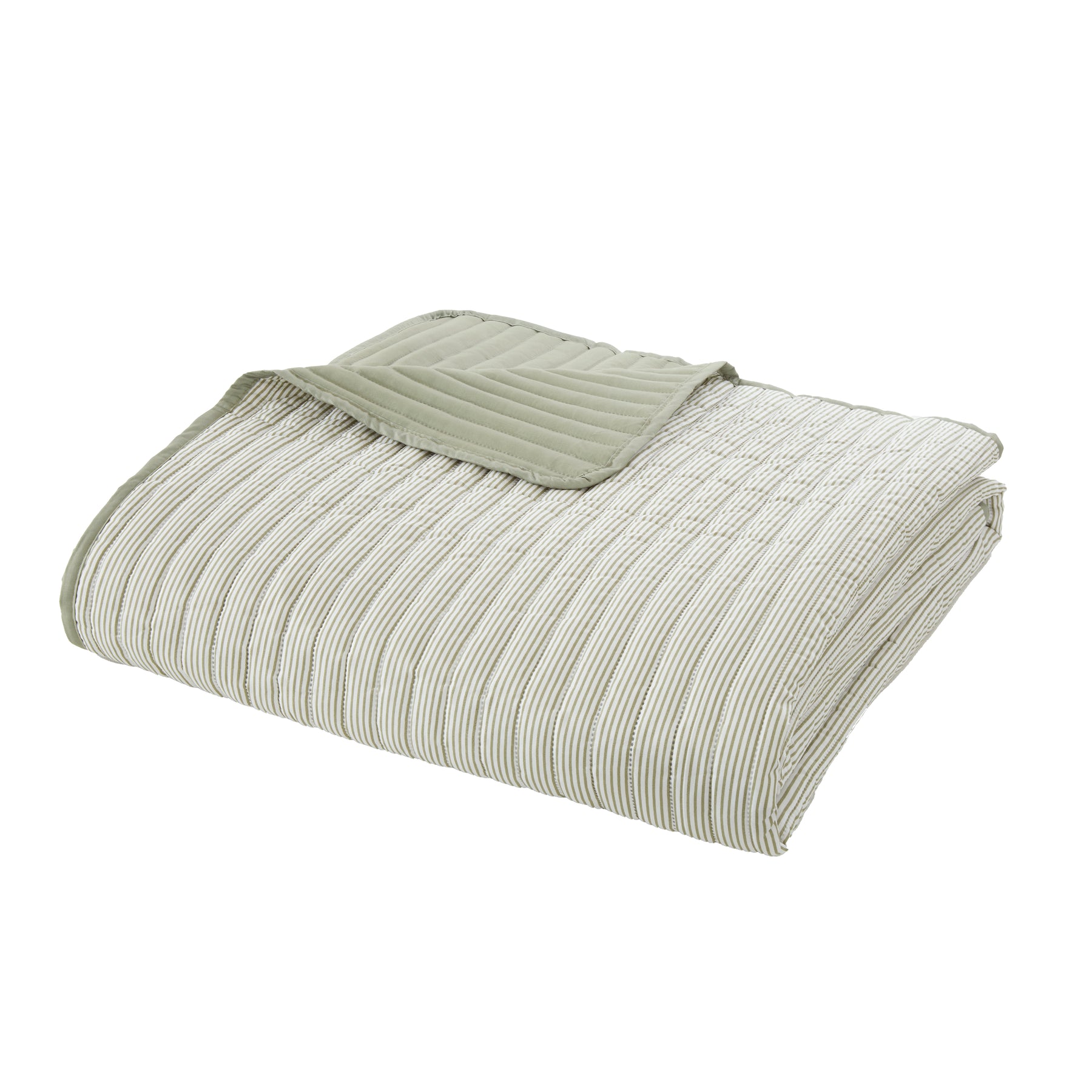 Catherine Lansfield Stripe 220cm x 230cm Reversible Bedspread Green