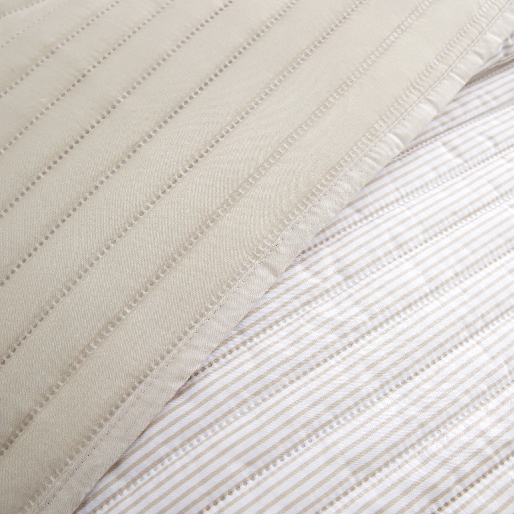 Catherine Lansfield Stripe 220cm x 230cm Reversible Bedspread Natural
