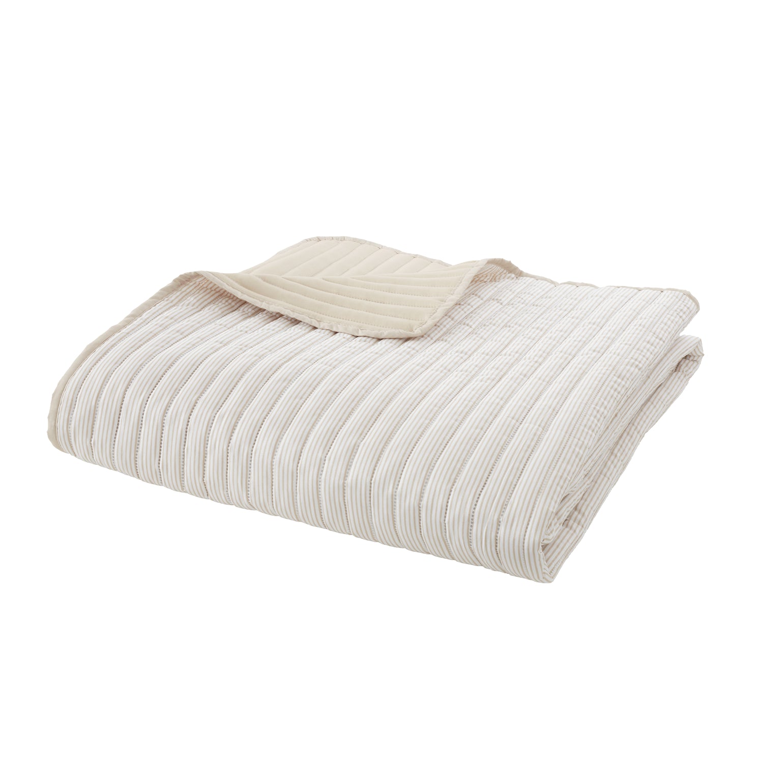 Catherine Lansfield Stripe 220cm x 230cm Reversible Bedspread Natural