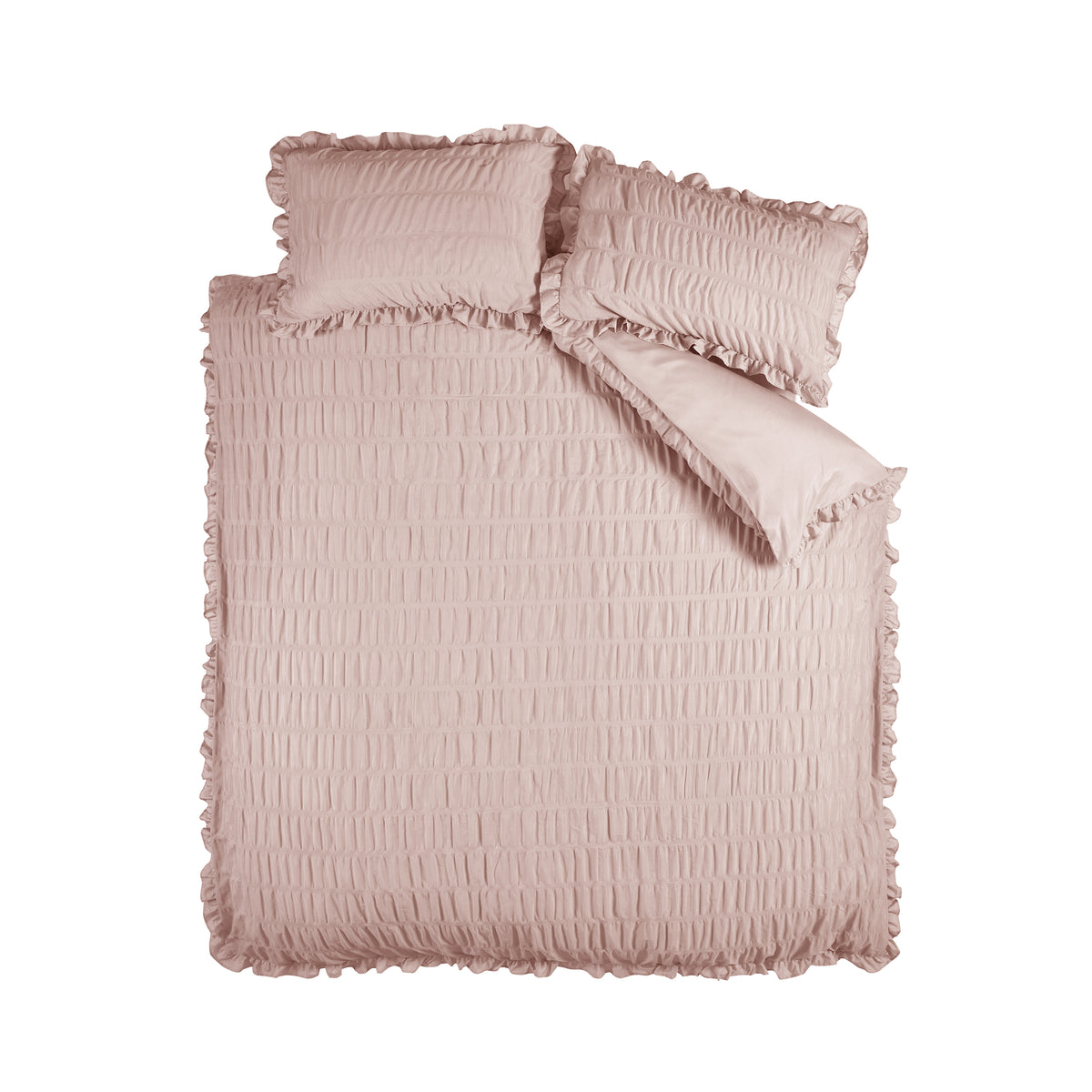 Catherine Lansfield Seersucker Frill Easy Care Duvet Cover Bedding Set Pink