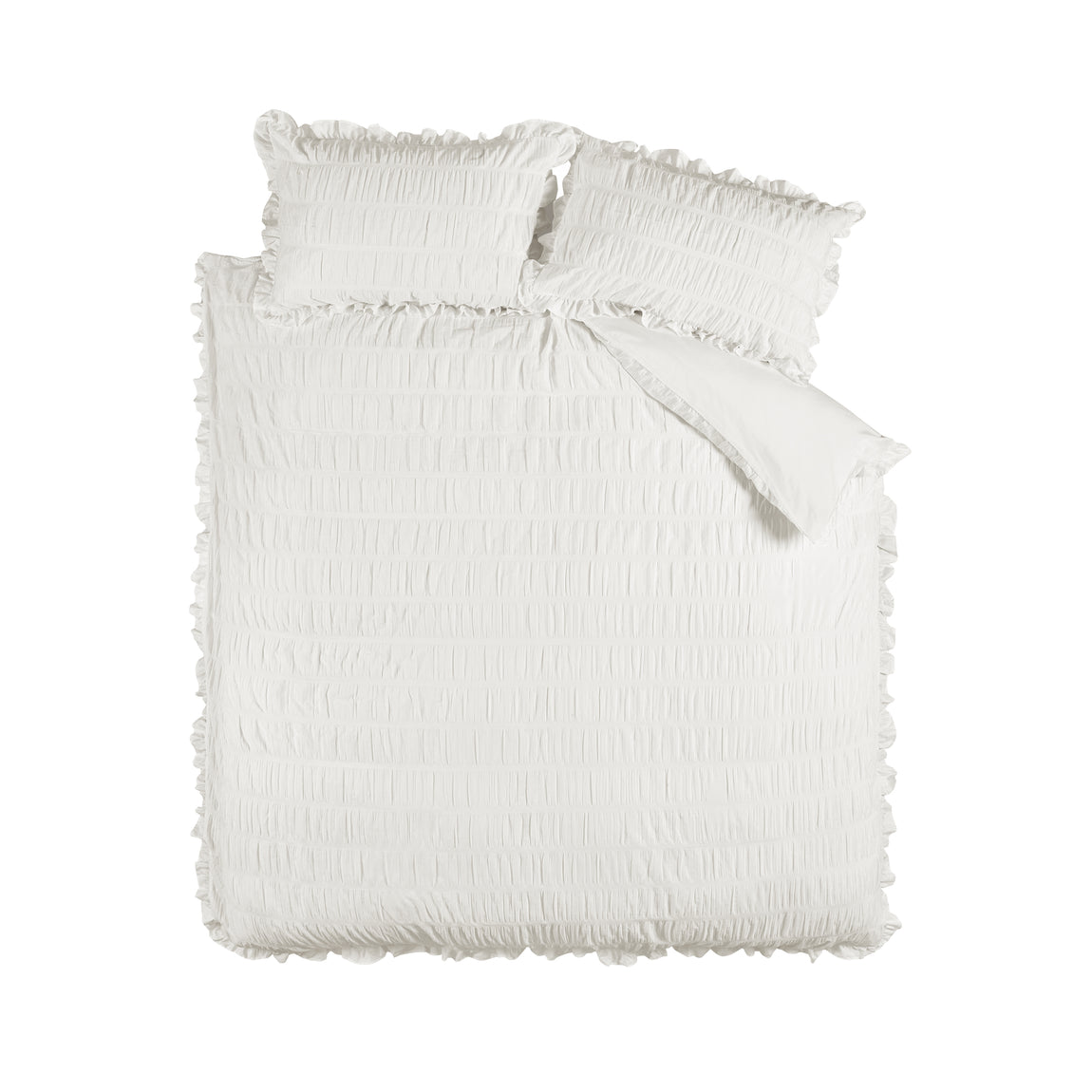 Catherine Lansfield Seersucker Frill Easy Care Duvet Cover Bedding Set White