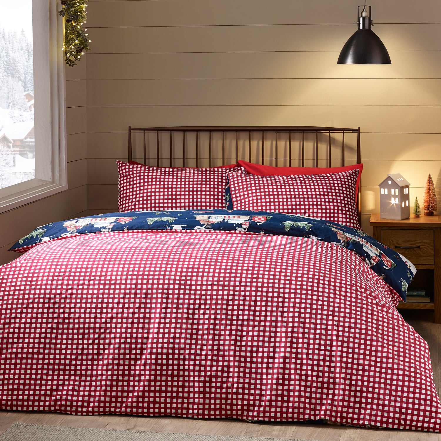 Catherine Lansfield Christmas Ski Village Duvet Cover Bedding Set Blue